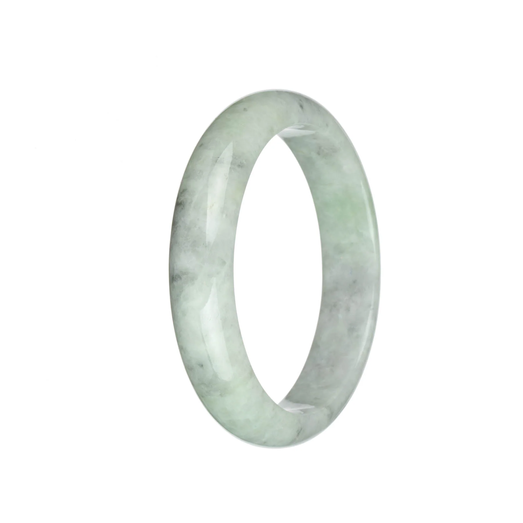 Genuine Type A Light Green and Light Grey with Green Patterns and Grey Spots Jadeite Jade Bangle - 63mm Half Moon - Image 2
