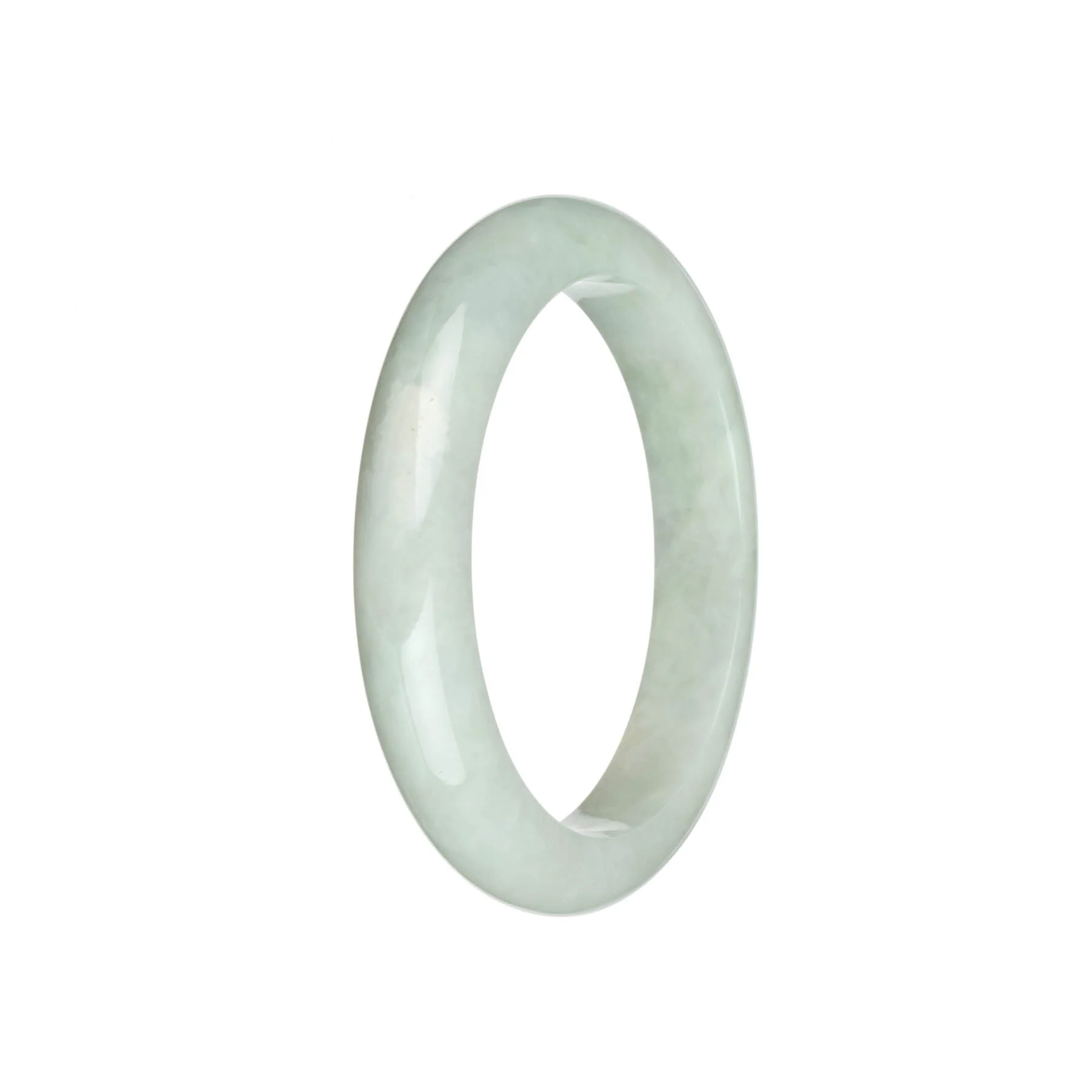 Genuine Type A Pale Green with White Patch Jadeite Jade Bangle Bracelet - 59mm Semi Round - Image 2