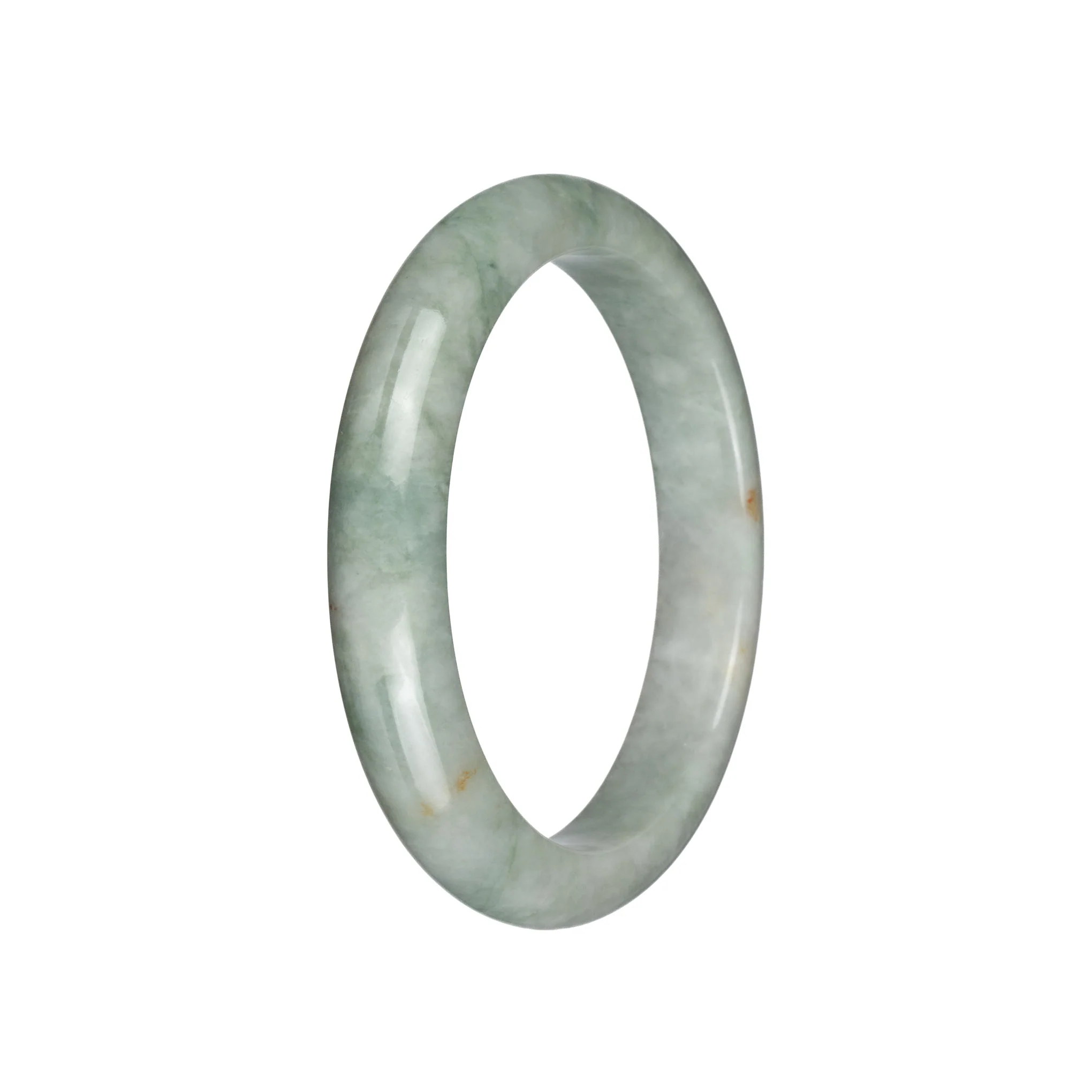 Genuine Untreated Creamy White with Olive Green Jade Bracelet - 60mm Semi Round