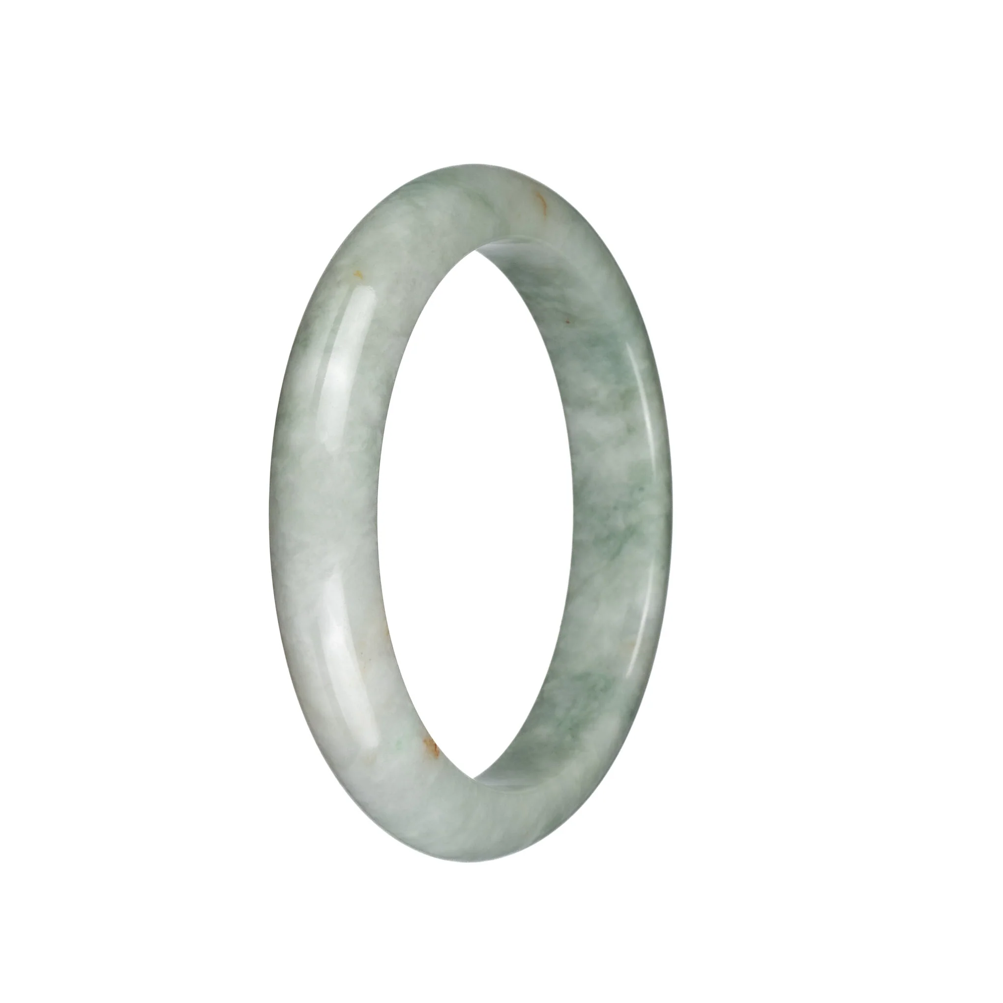 Genuine Untreated Creamy White with Olive Green Jade Bracelet - 60mm Semi Round - Image 3