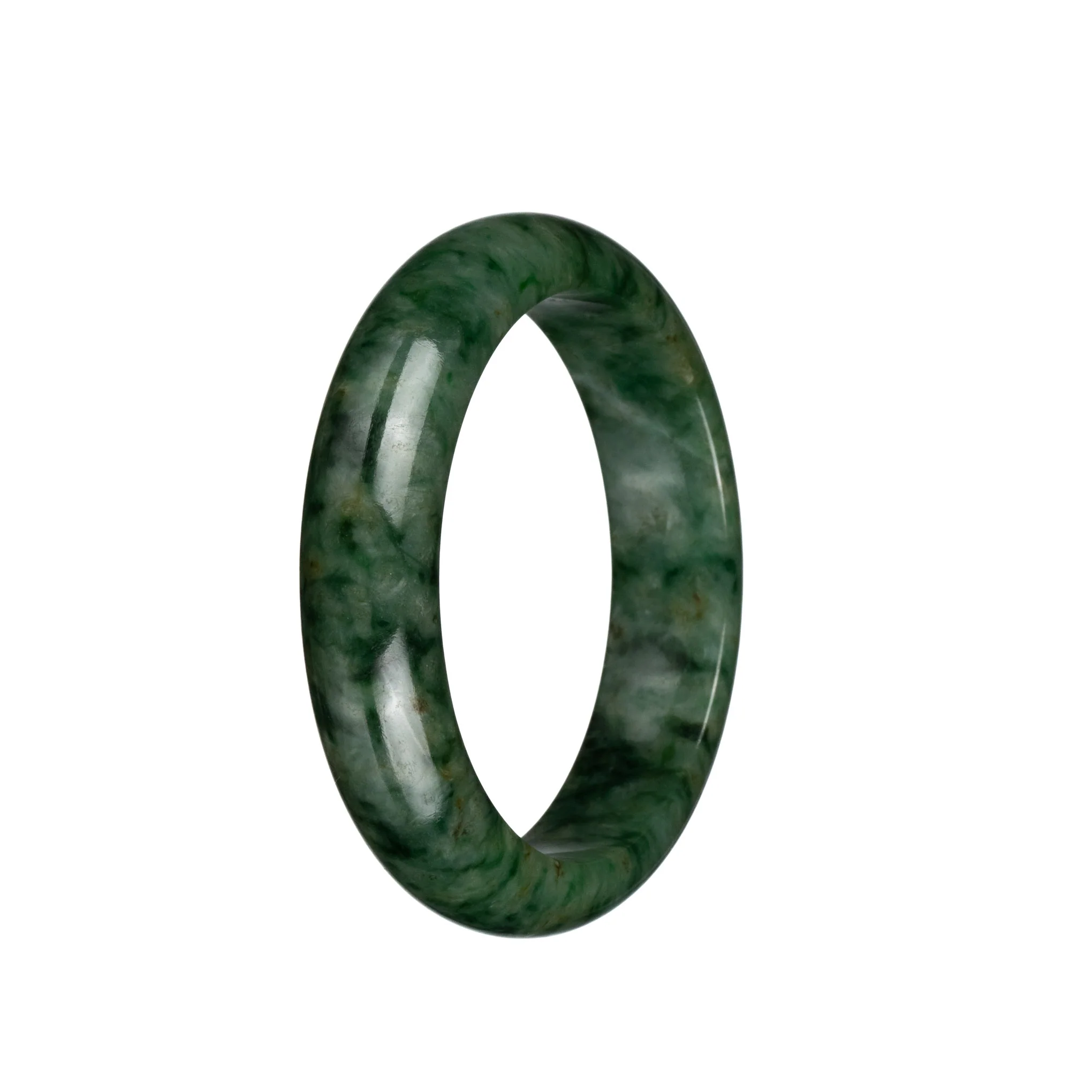 Genuine Untreated Green with Dark Green Patterns Jadeite Jade Bracelet - 57mm Half Moon - Image 2