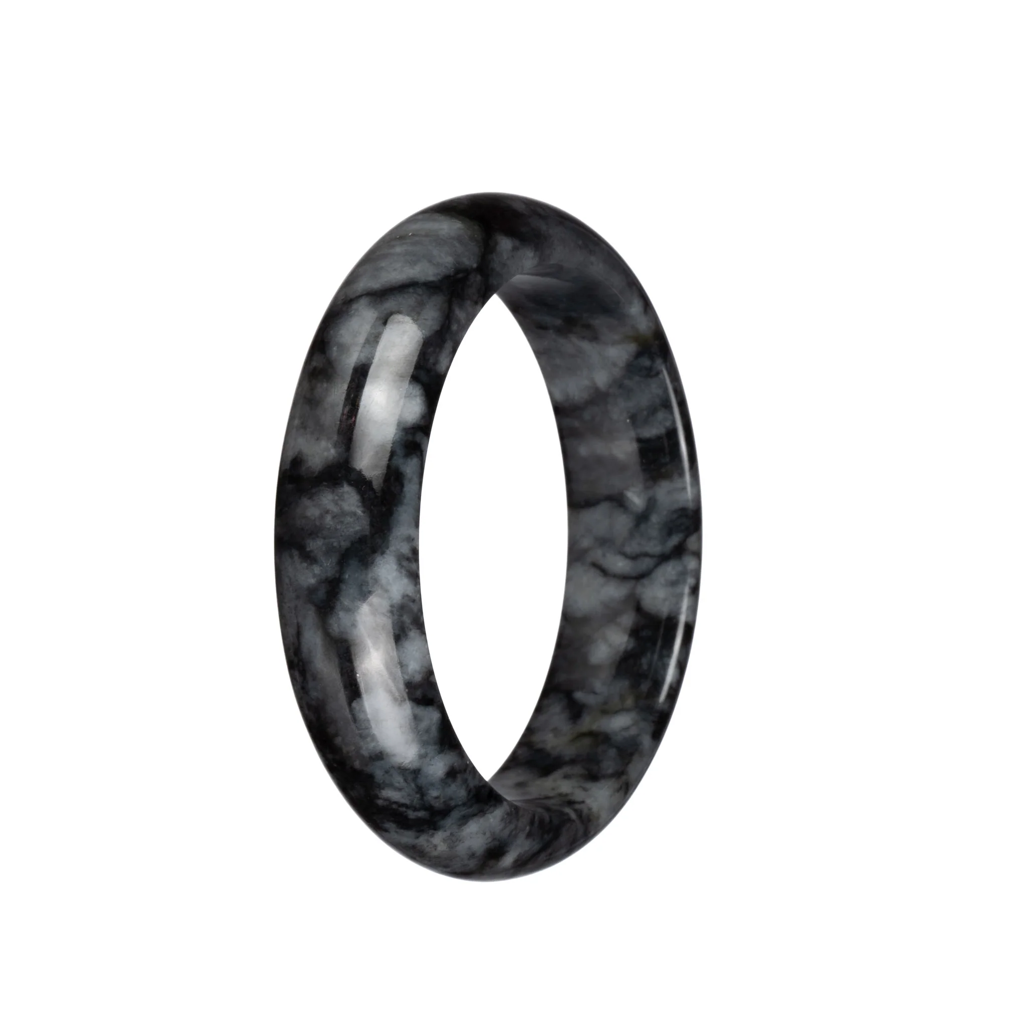 Genuine Untreated Grey and Black Patterns Burma Jade Bracelet - 57mm Half Moon - Image 2