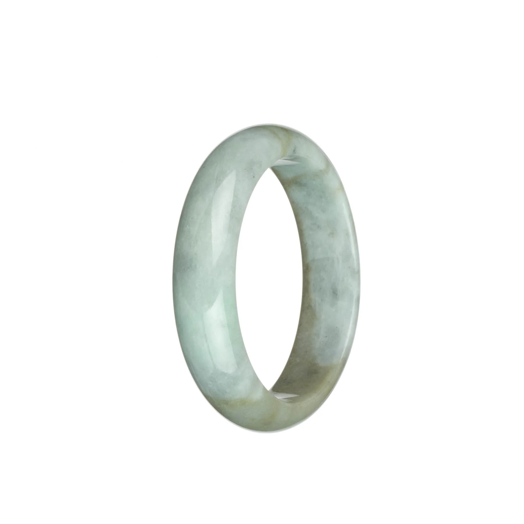 Genuine Untreated Grey With Brown Jadeite Jade Bangle - 53mm Half Moon - Image 2