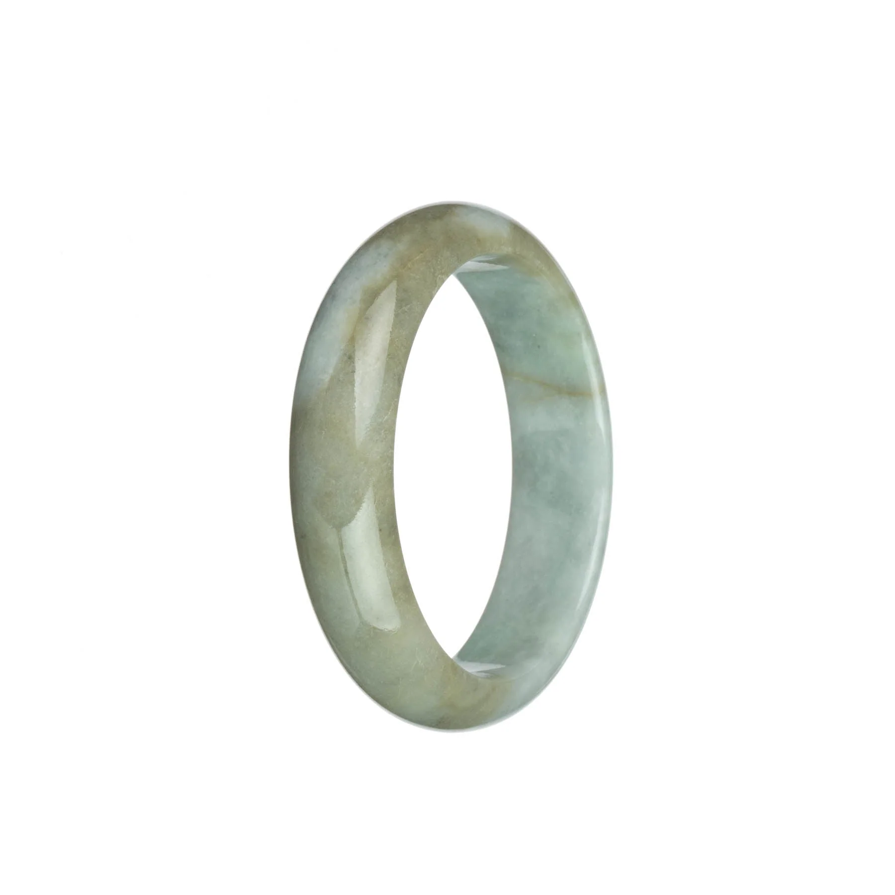 Genuine Untreated Grey With Brown Jadeite Jade Bangle - 53mm Half Moon - Image 3