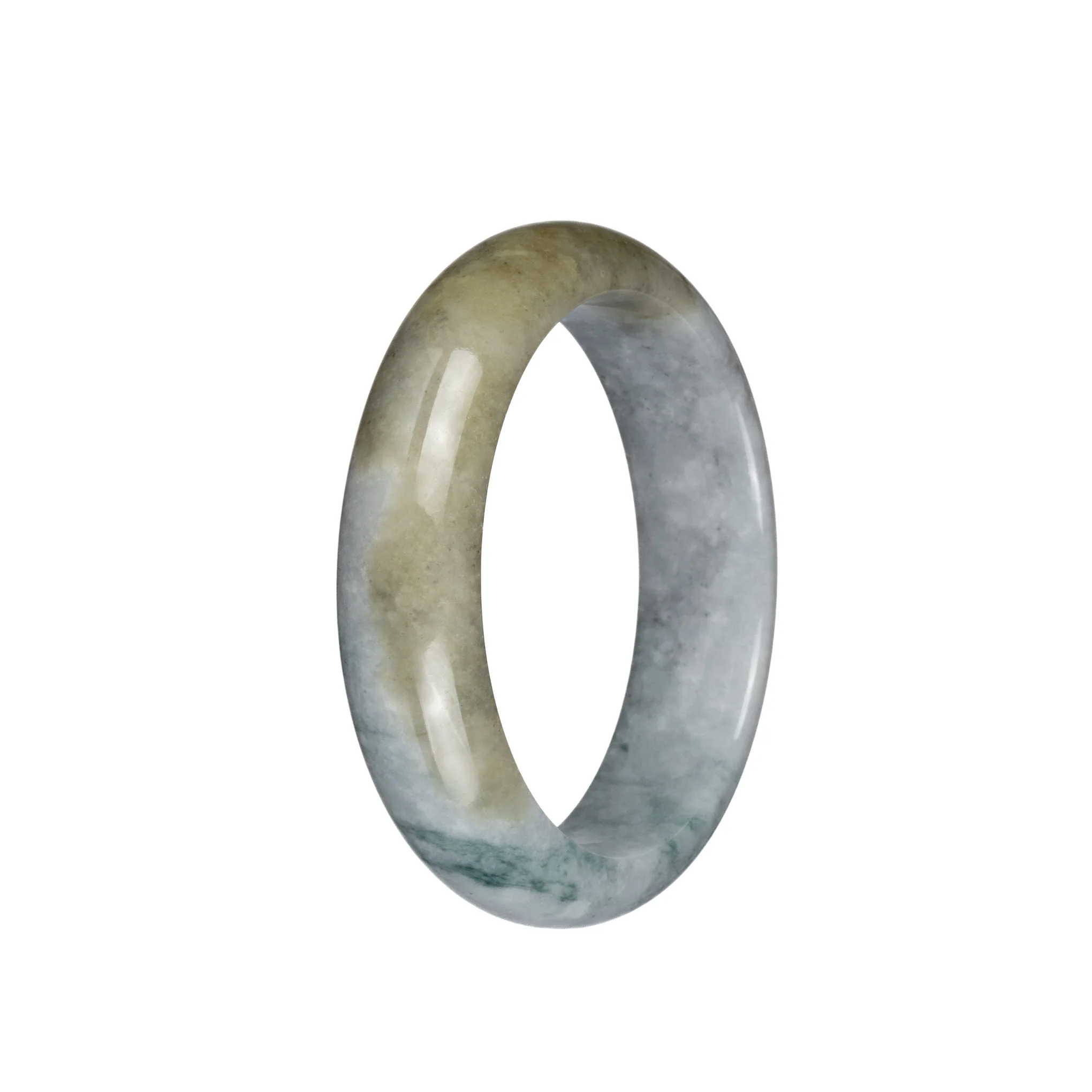 Genuine Untreated Grey with Brown Pattern Traditional Jade Bangle Bracelet - 55mm Half Moon - Image 3