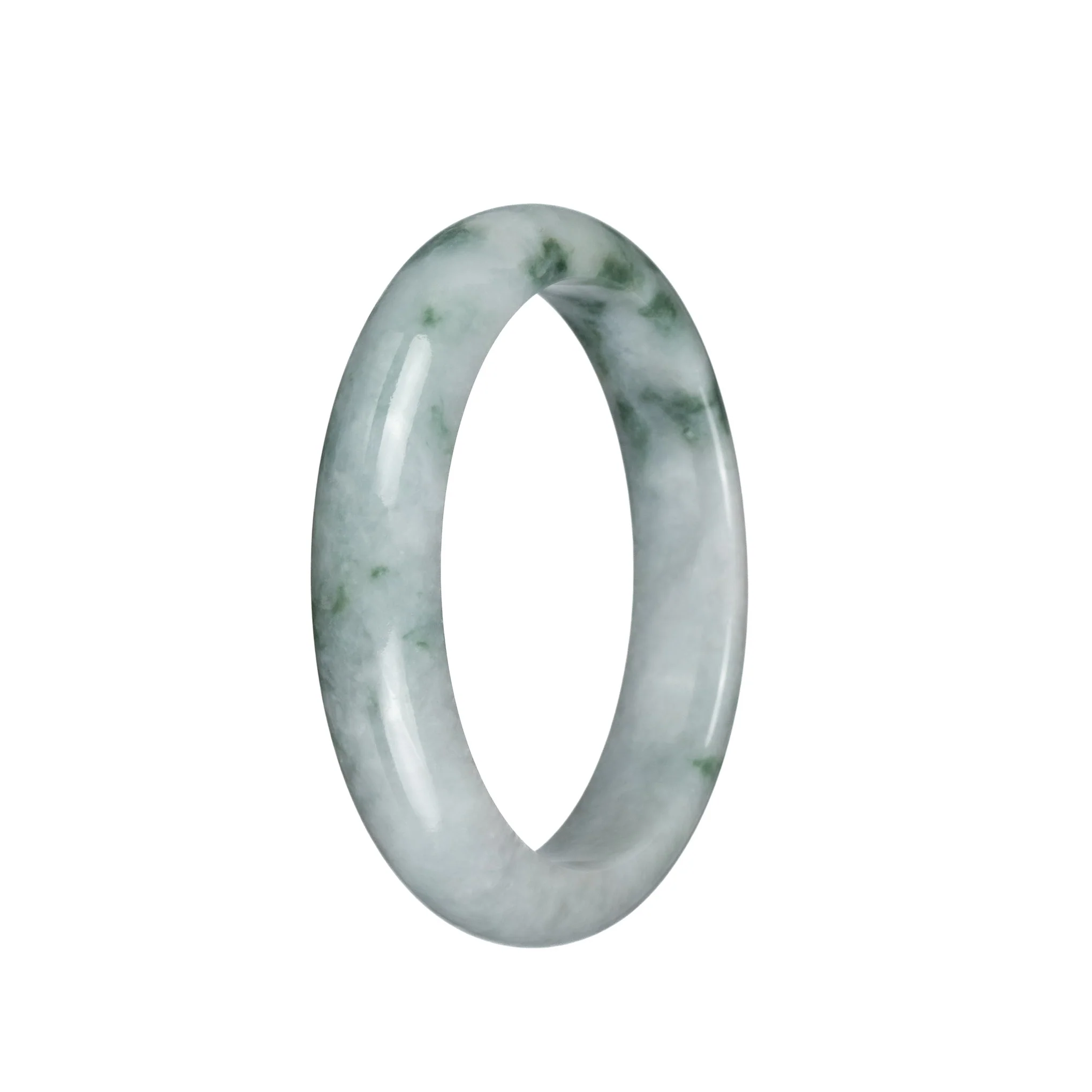 Genuine Untreated Greyish White with Green Patterns Jadeite Bracelet - 59mm Half Moon - Image 2