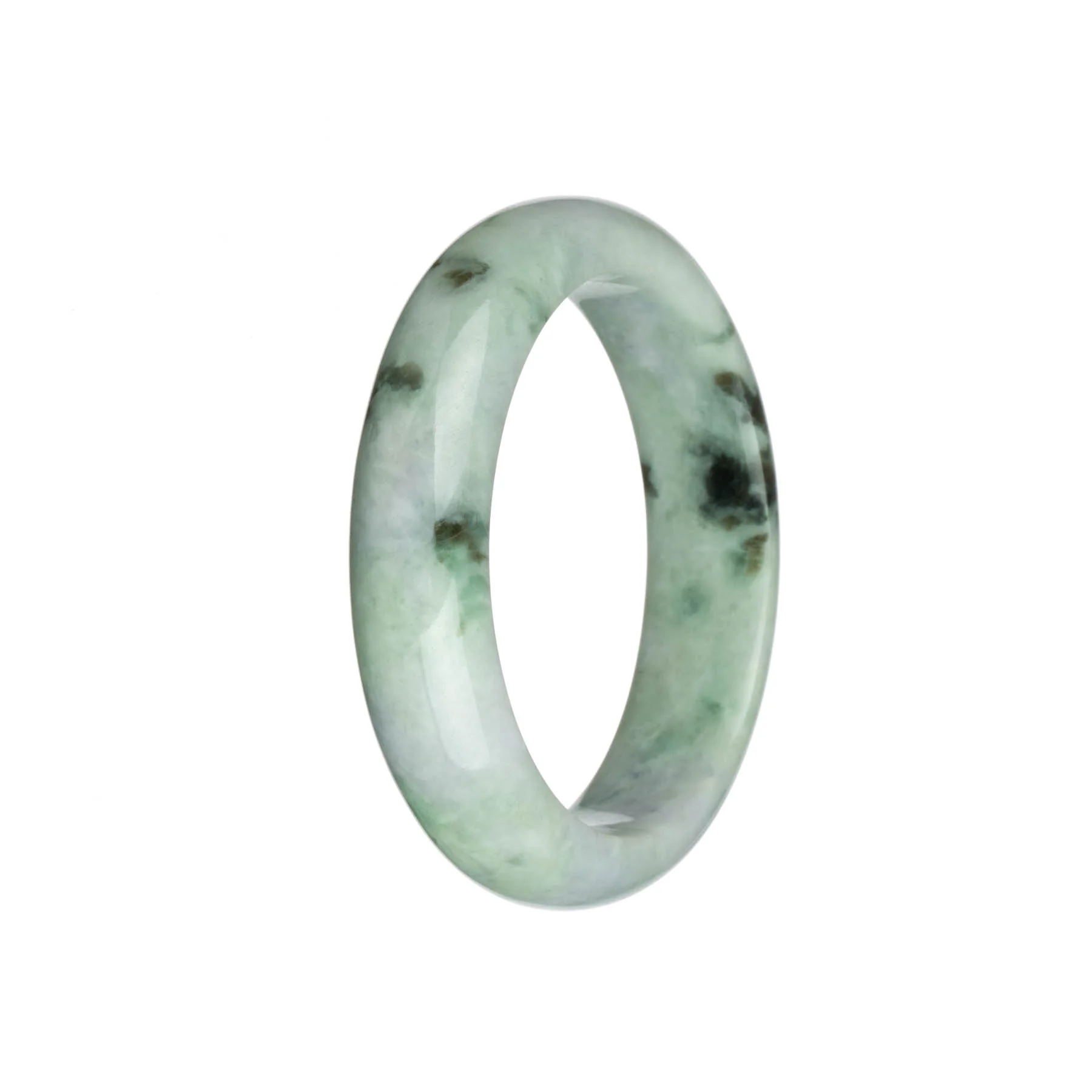 Genuine Untreated Light Green with Dark Green and Pale Lavender Patterns Burma Jade Bangle Bracelet - 58mm Half Moon - Image 2