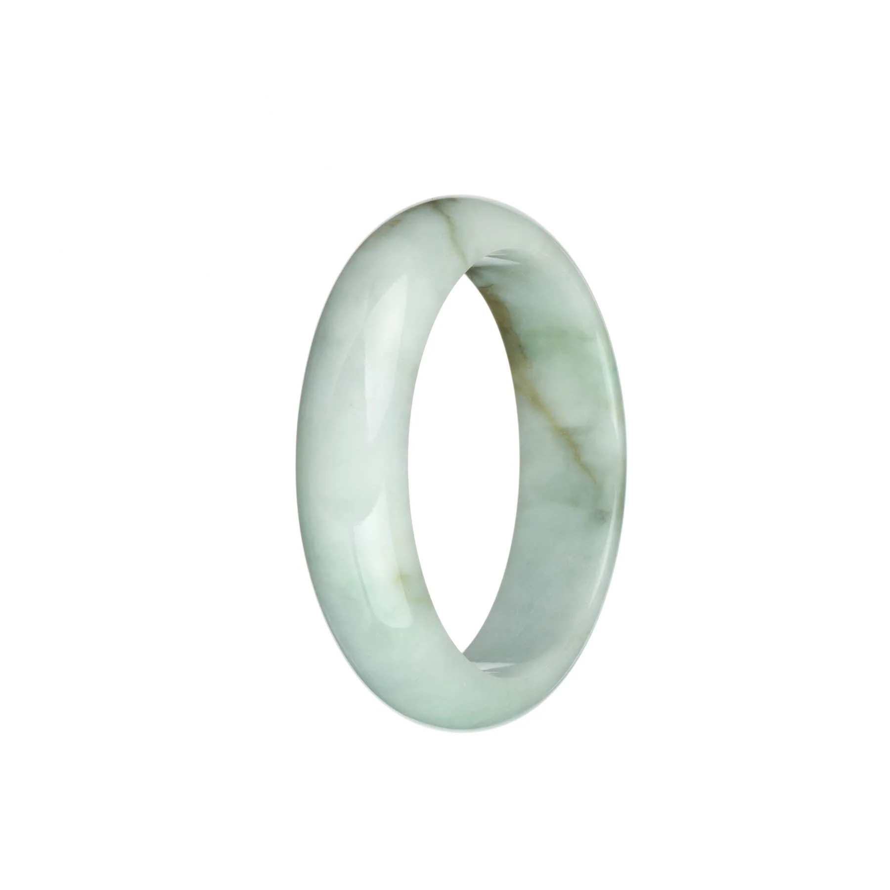 Genuine Untreated White and Light Green with Brown Patterns Jadeite Jade Bracelet - 54mm Half Moon - Image 2