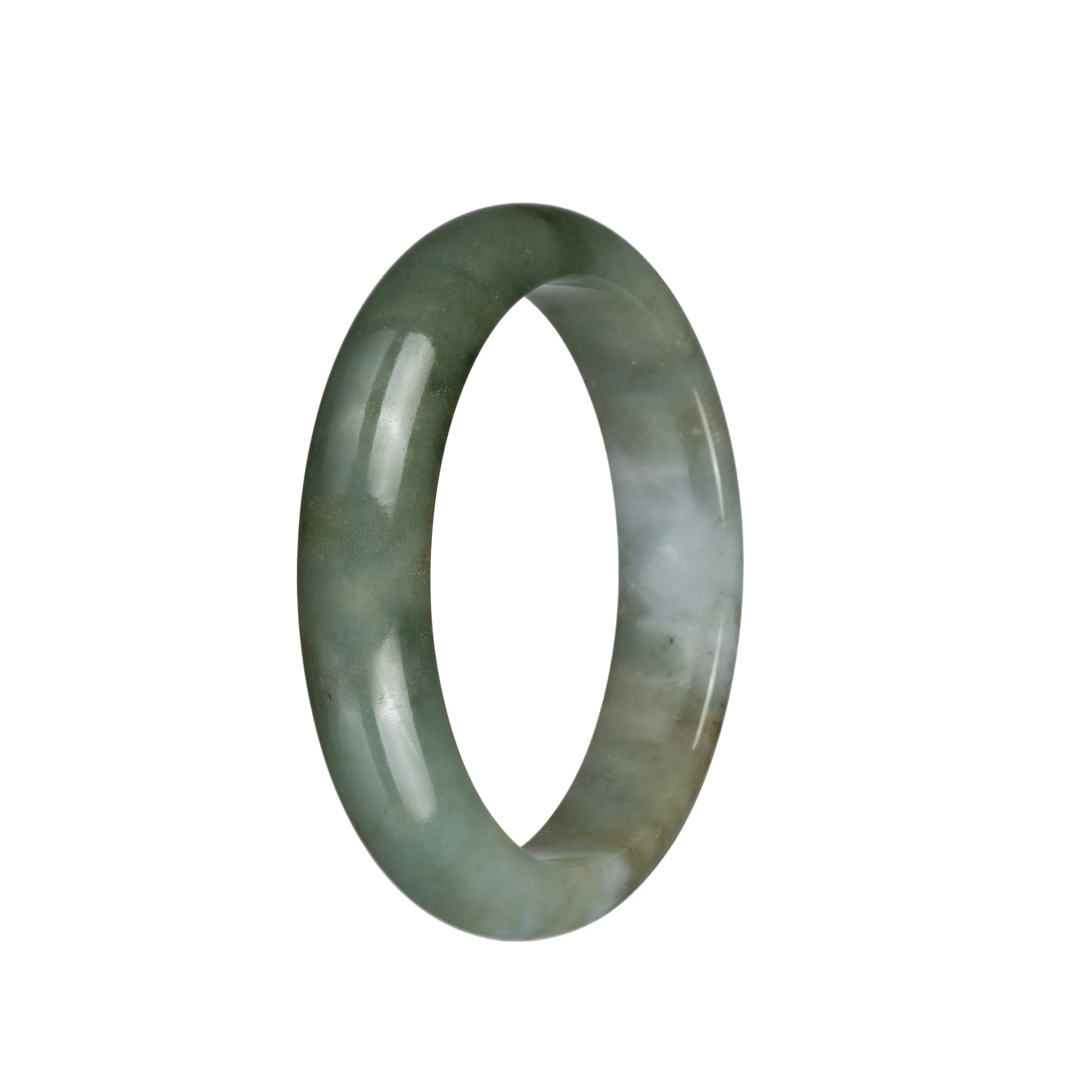 Genuine Untreated White and Olive Green with Light Brown Patch Jade Bangle Bracelet - 58mm Half Moon - Image 2