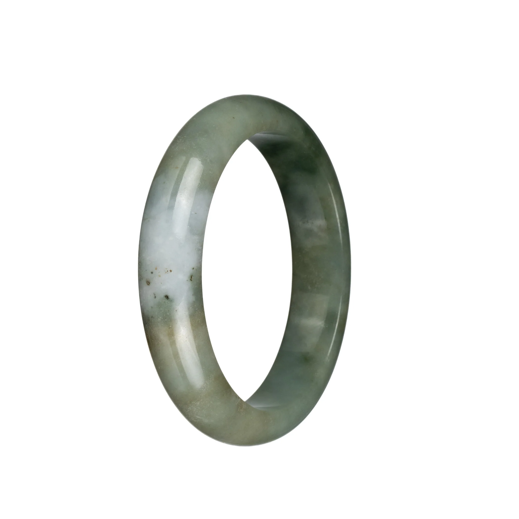 Genuine Untreated White and Olive Green with Light Brown Patch Jade Bangle Bracelet - 58mm Half Moon - Image 3
