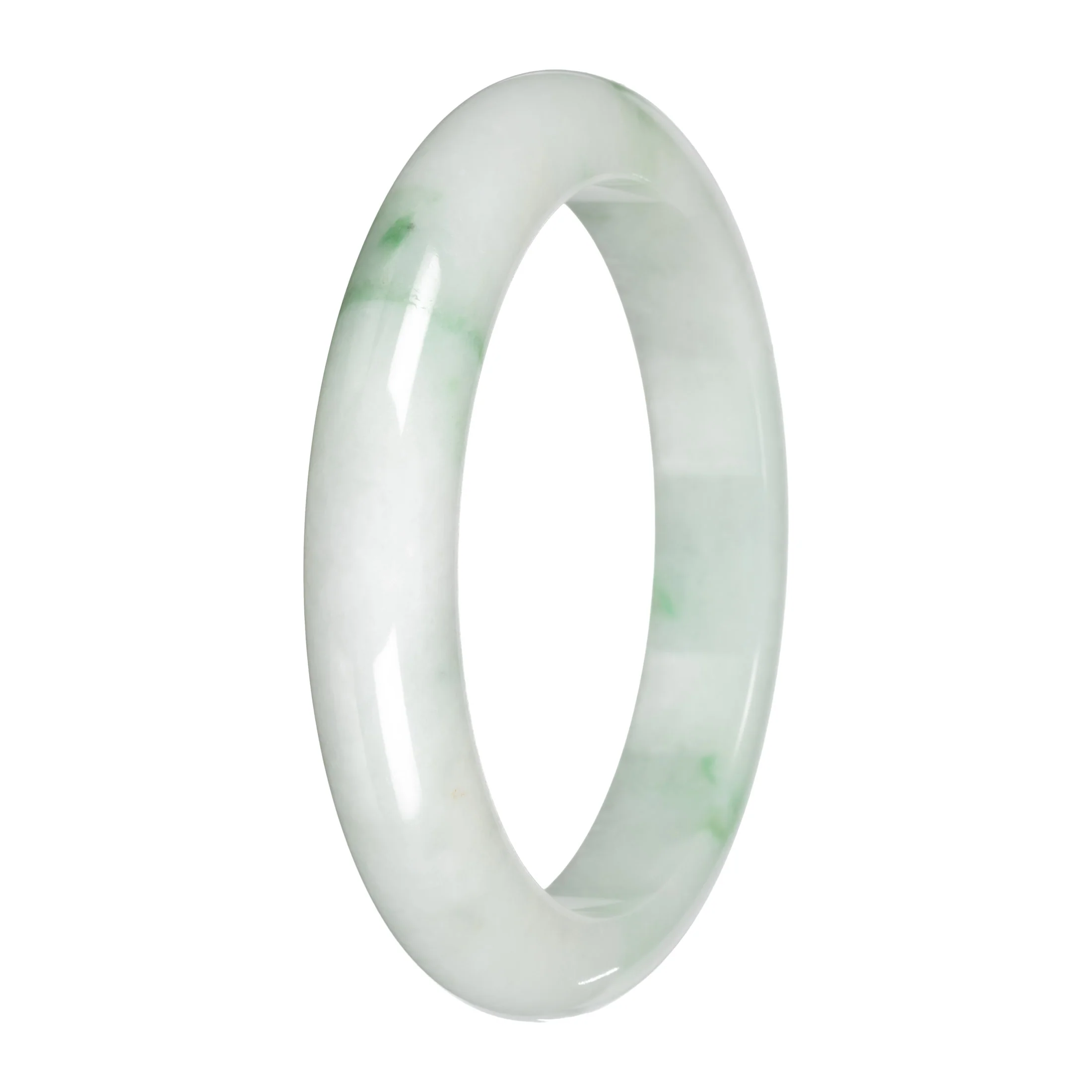 Genuine White with Apple Green and Olive Patches Traditional Jade Bangle Bracelet - 59mm Half Moon