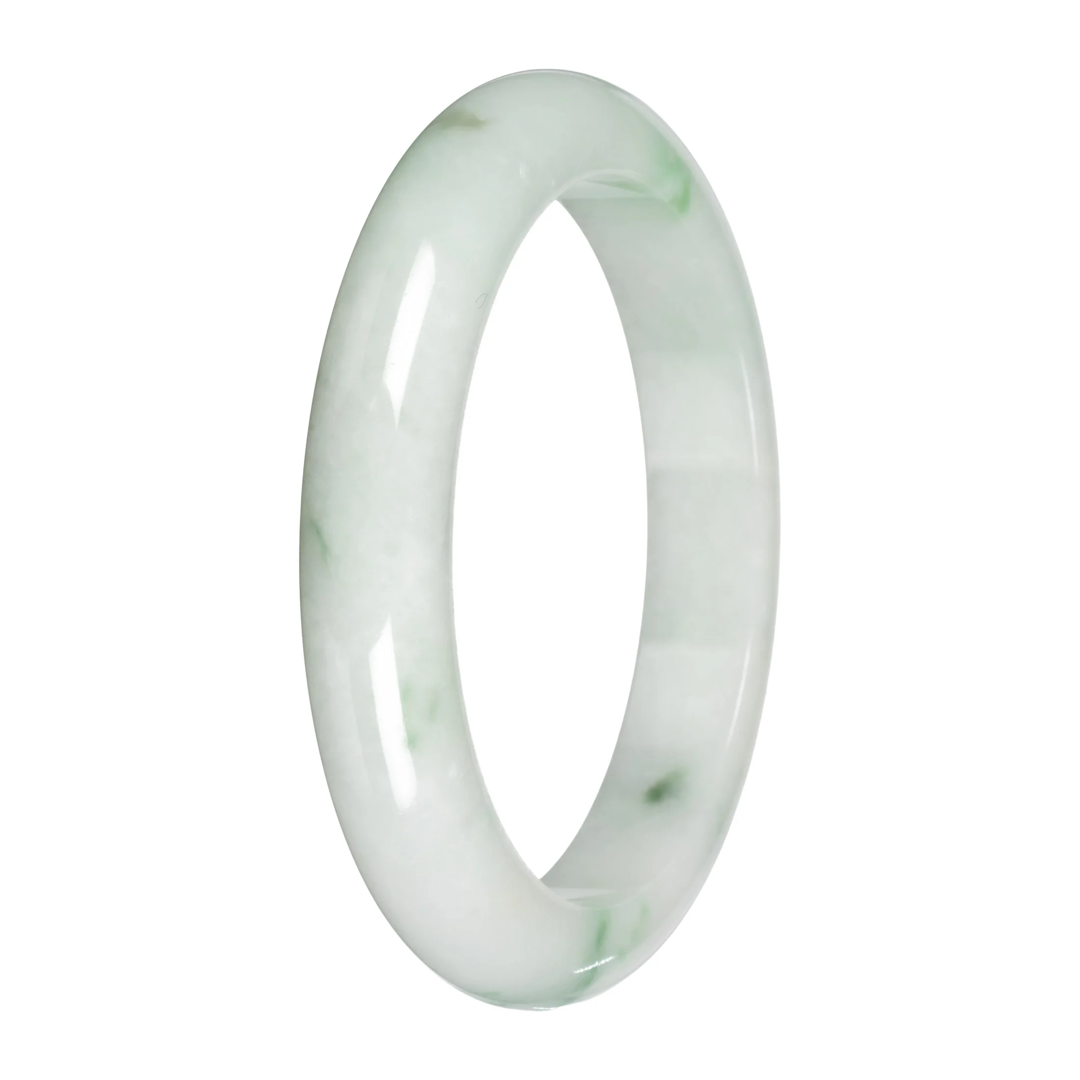 Genuine White with Apple Green and Olive Patches Traditional Jade Bangle Bracelet - 59mm Half Moon - Image 2