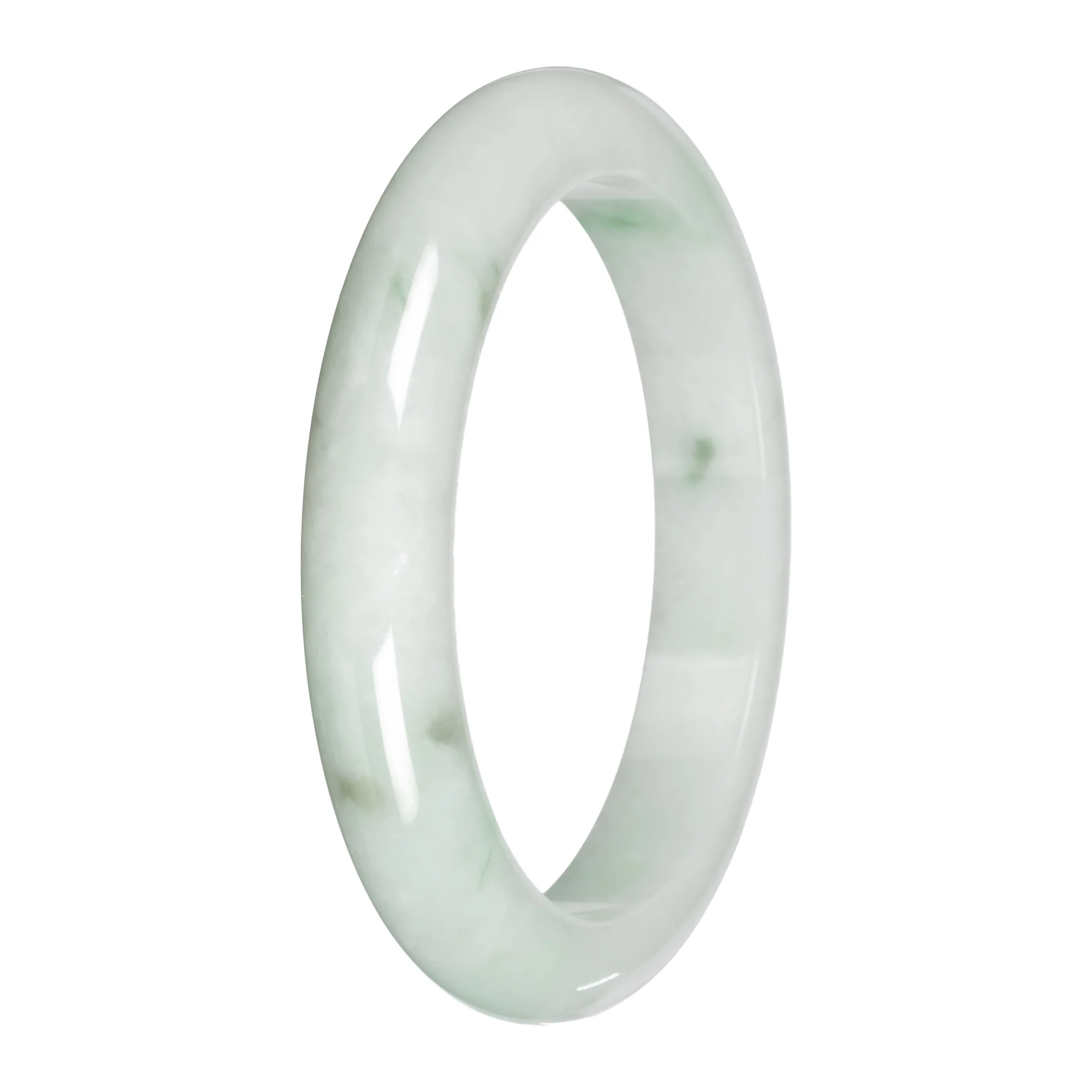Genuine White with Apple Green and Olive Patches Traditional Jade Bangle Bracelet - 59mm Half Moon - Image 3
