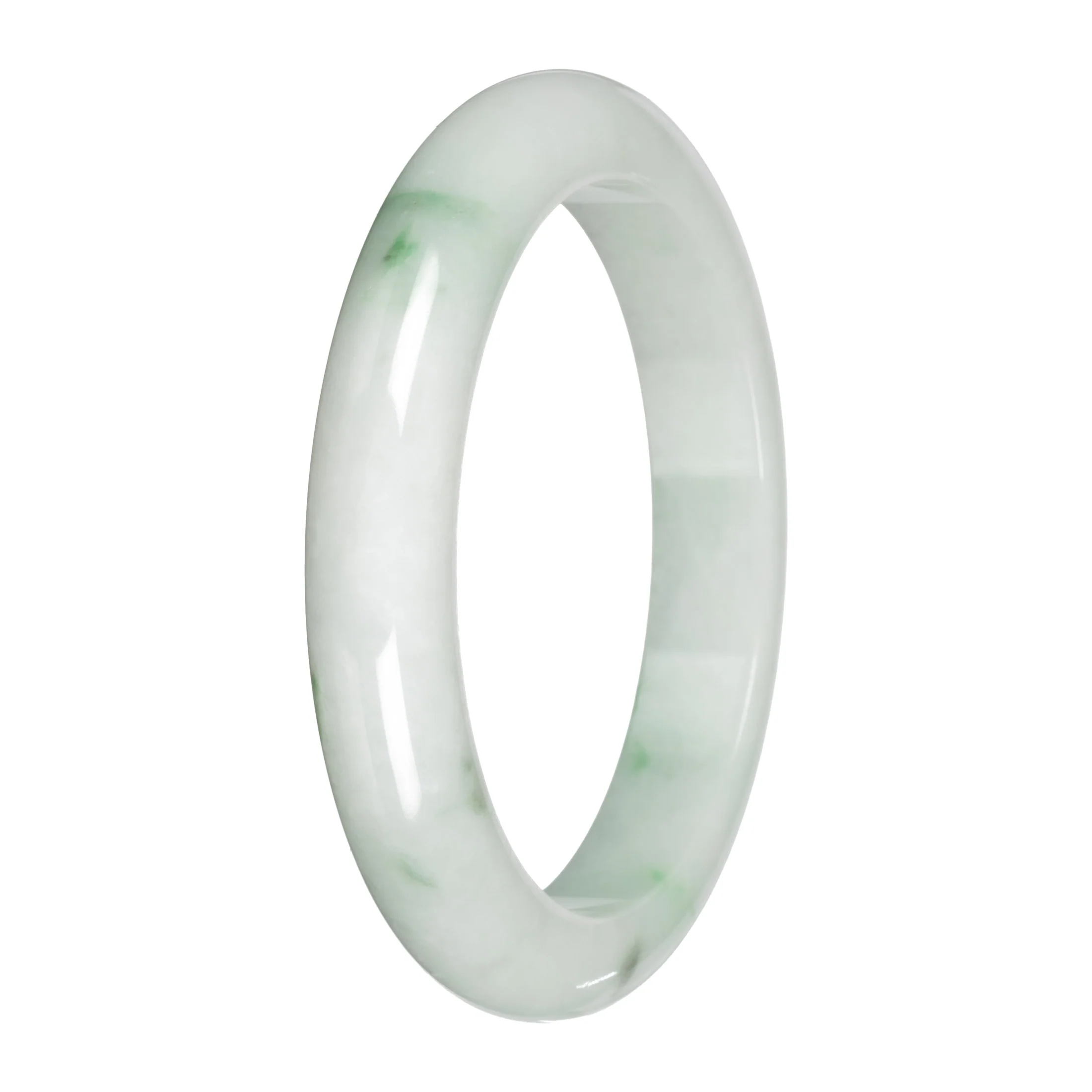 Genuine White with Apple Green and Olive Patches Traditional Jade Bangle Bracelet - 59mm Half Moon - Image 4