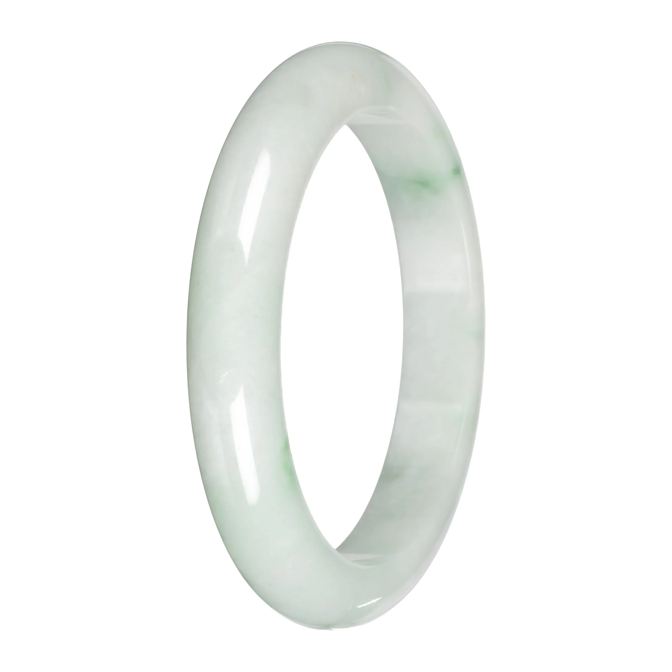 Genuine White with Apple Green and Olive Patches Traditional Jade Bangle Bracelet - 59mm Half Moon - Image 5