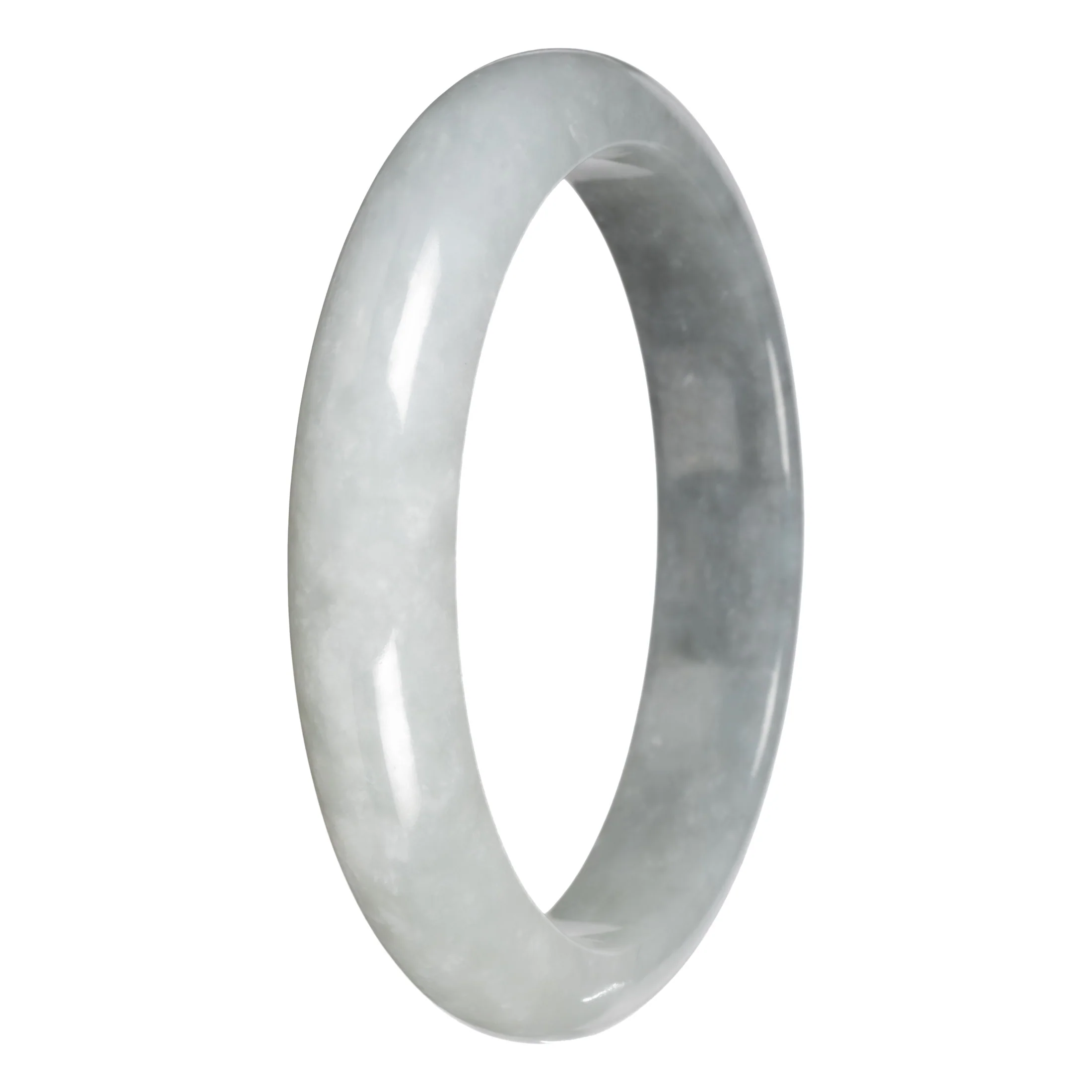 Genuine White with Light Gray Section Burma Jade Bangle - 63mm Half Moon