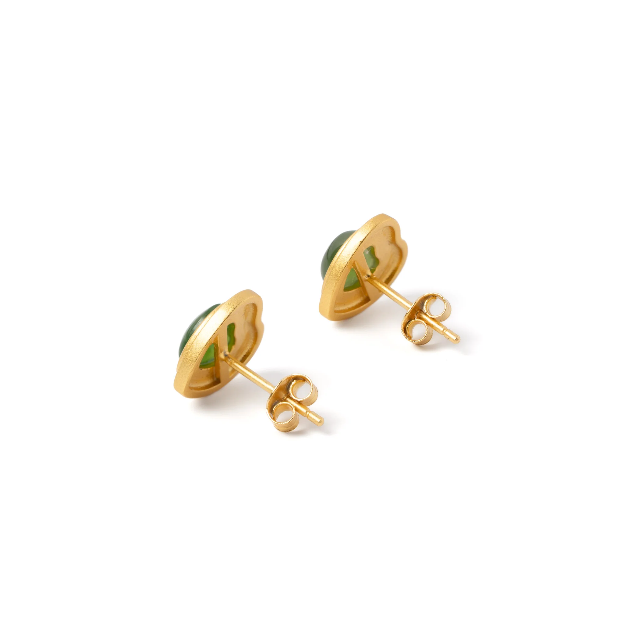 Golden Heartbeat – Green Jade Heart Stud Earrings in Gold Vermeil - Image 2