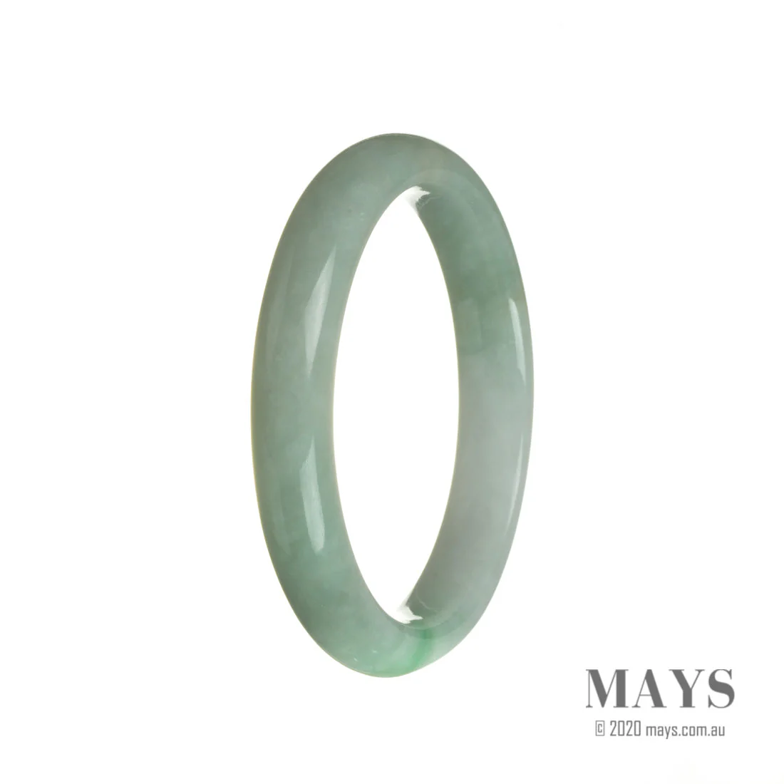 Genuine Untreated Green with White Jadeite Bangle - 63mm Half Moon