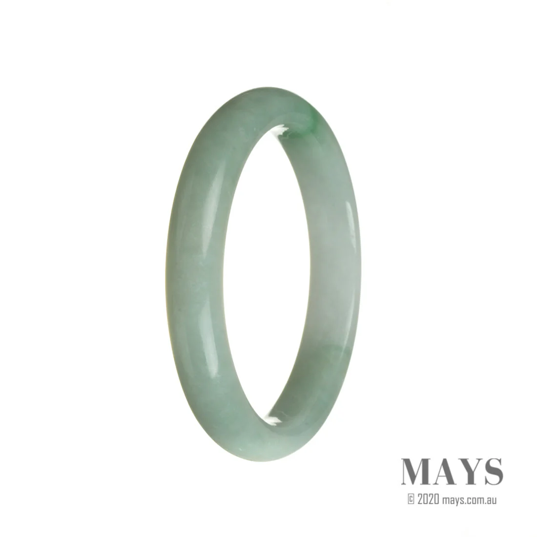 Genuine Untreated Green with White Jadeite Bangle - 63mm Half Moon - Image 2
