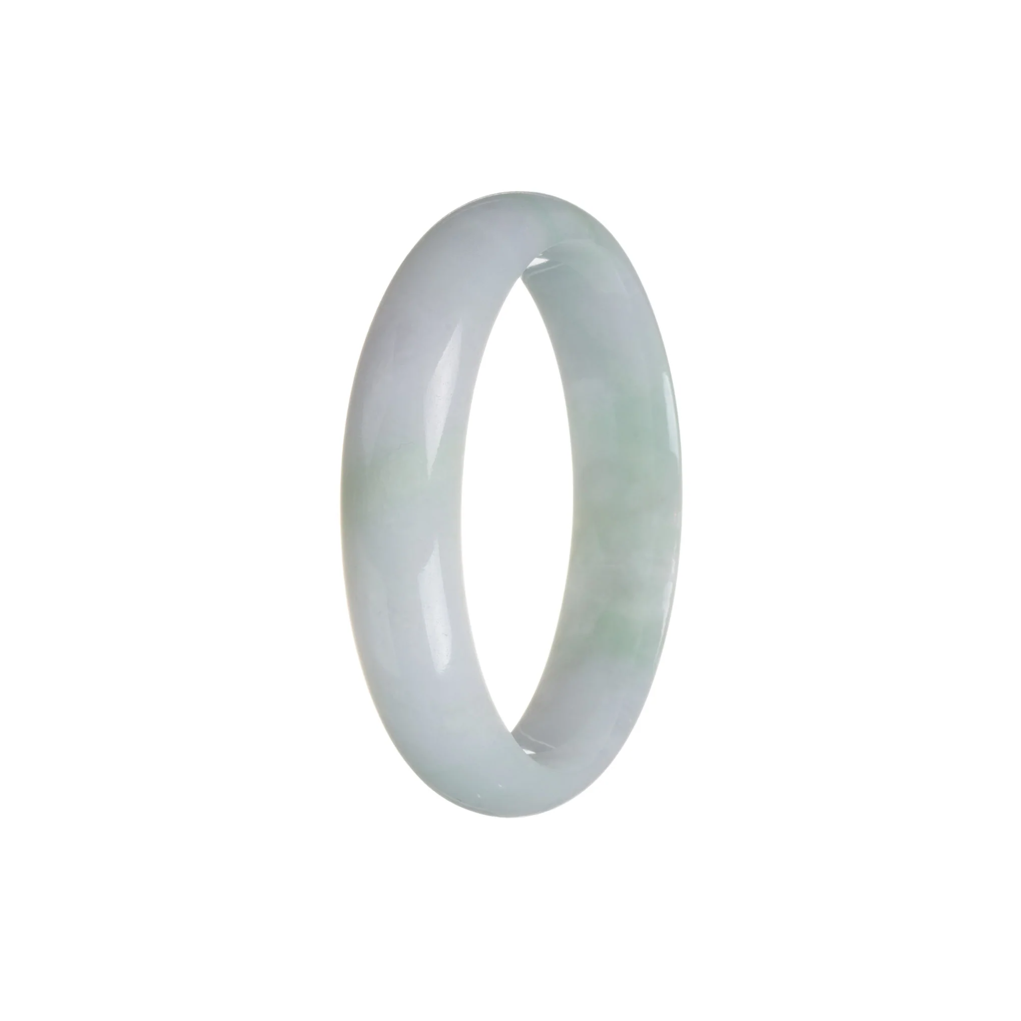 Certified Grade A White With Light Green Jadeite Jade Bangle - 56mm Half Moon - Image 3