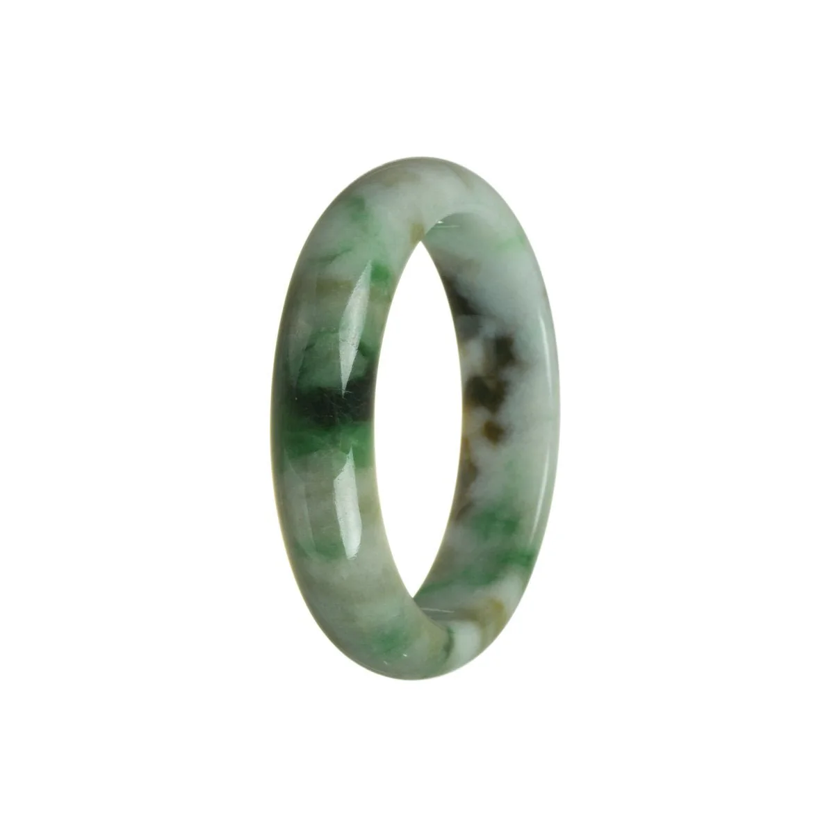 Certified Grade A Green with Brown and White Burma Jade Bangle Bracelet - 55mm Half Moon