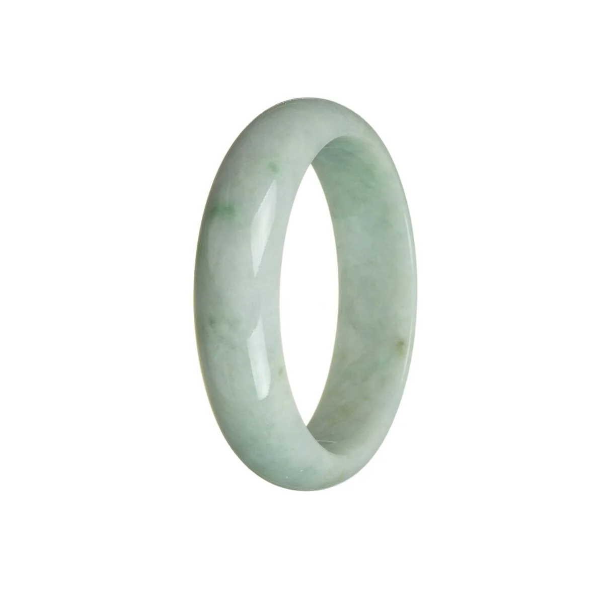 Authentic Untreated White with Green Jadeite Bangle - 59mm Half Moon