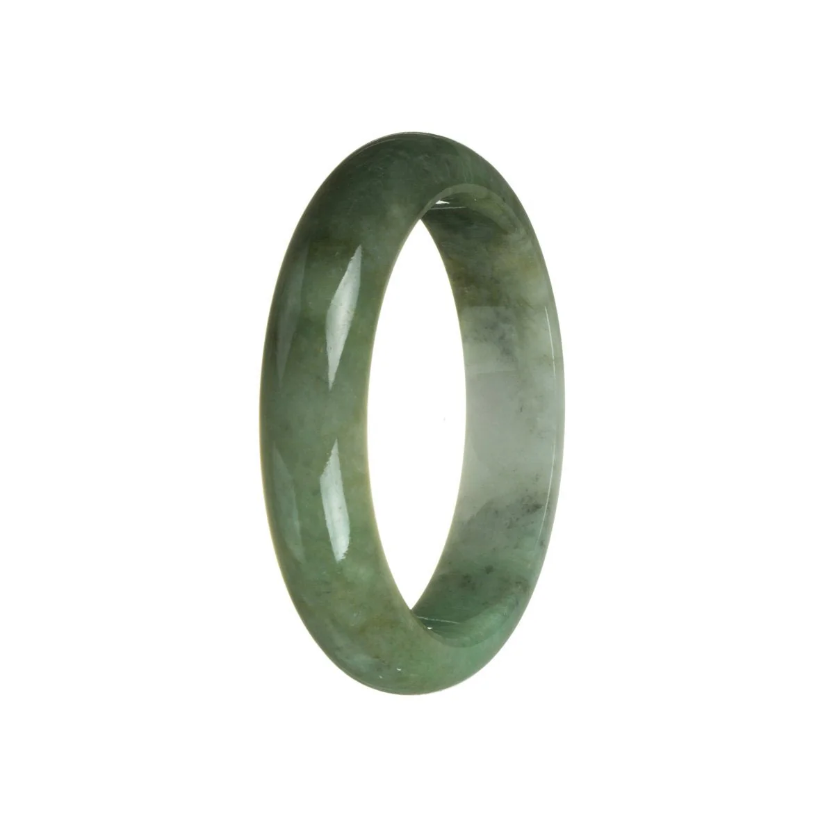 Real Grade A Green with White Burmese Jade Bracelet - 60mm Half Moon