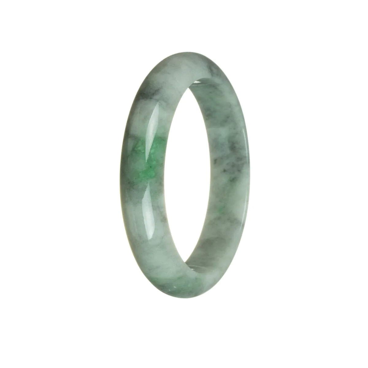 Certified Grade A Bluish Green with Grey Traditional Jade Bangle Bracelet - 58mm Half Moon