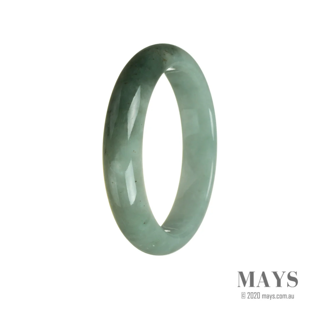 Authentic Grade A Bluish Green with Deep Green Traditional Jade Bracelet - 58mm Half Moon