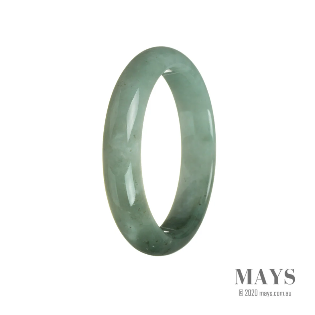 Authentic Grade A Bluish Green with Deep Green Traditional Jade Bracelet - 58mm Half Moon - Image 2