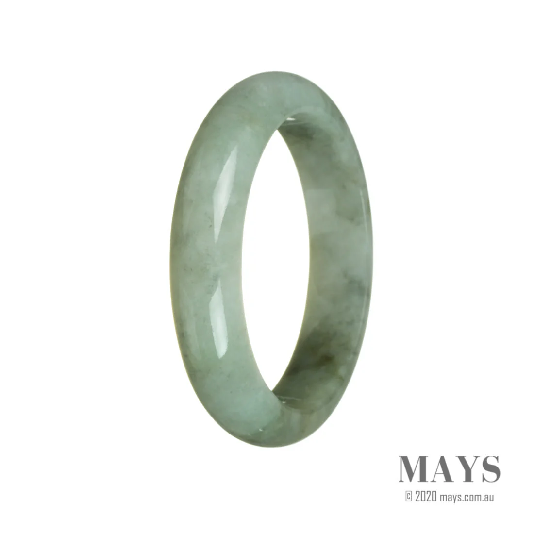Real Untreated Green with Pale Green Burma Jade Bangle - 60mm Half Moon - Image 2