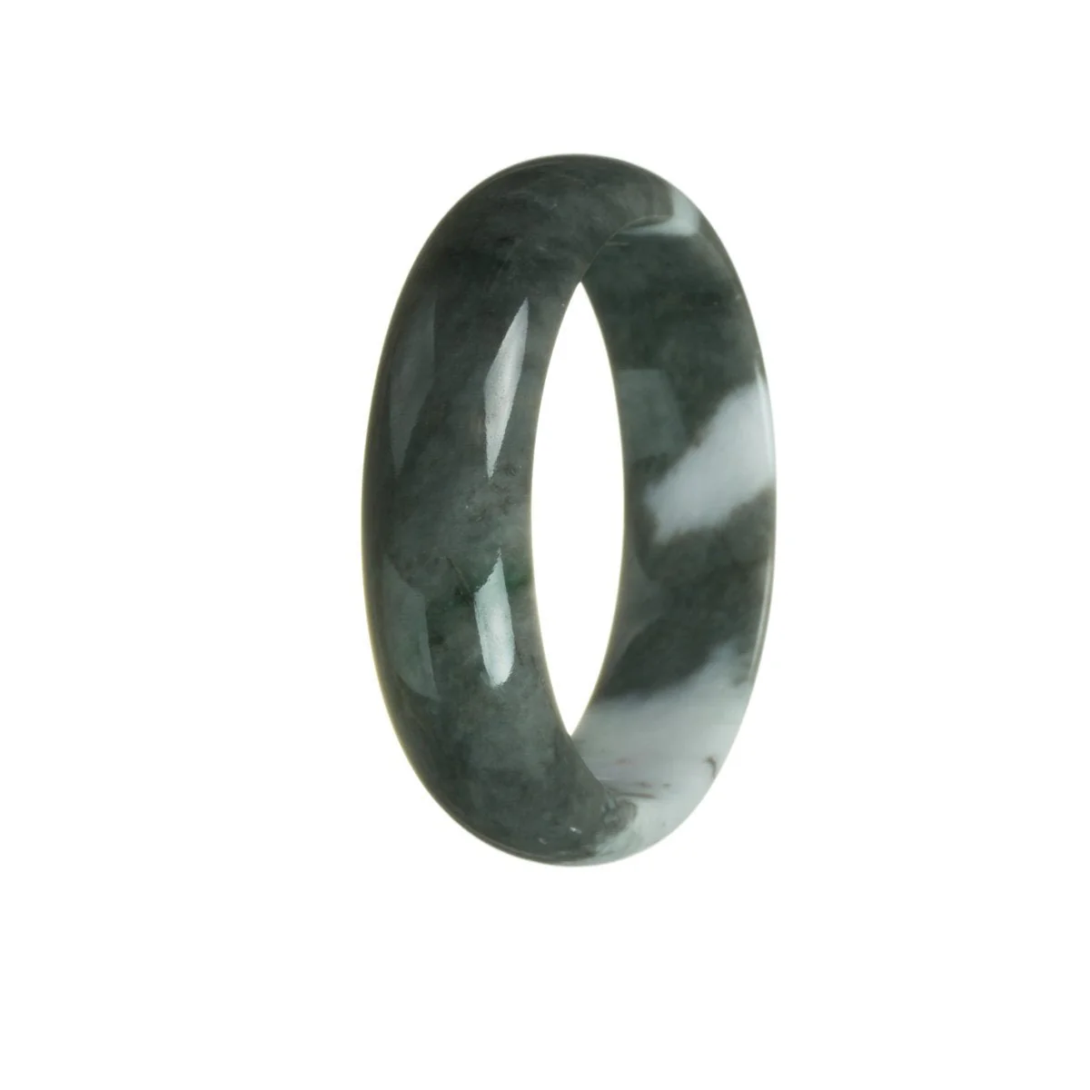 Real Type A Grey with White Jadeite Jade Bracelet - 58mm Half Moon - Image 3