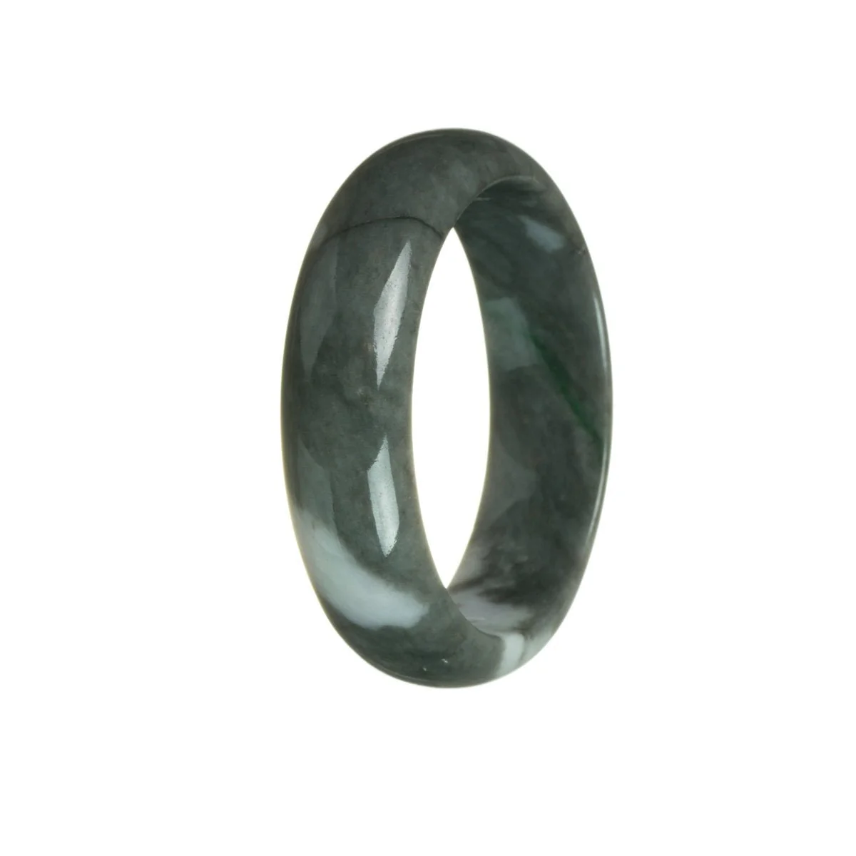 Real Type A Grey with White Jadeite Jade Bracelet - 58mm Half Moon - Image 4