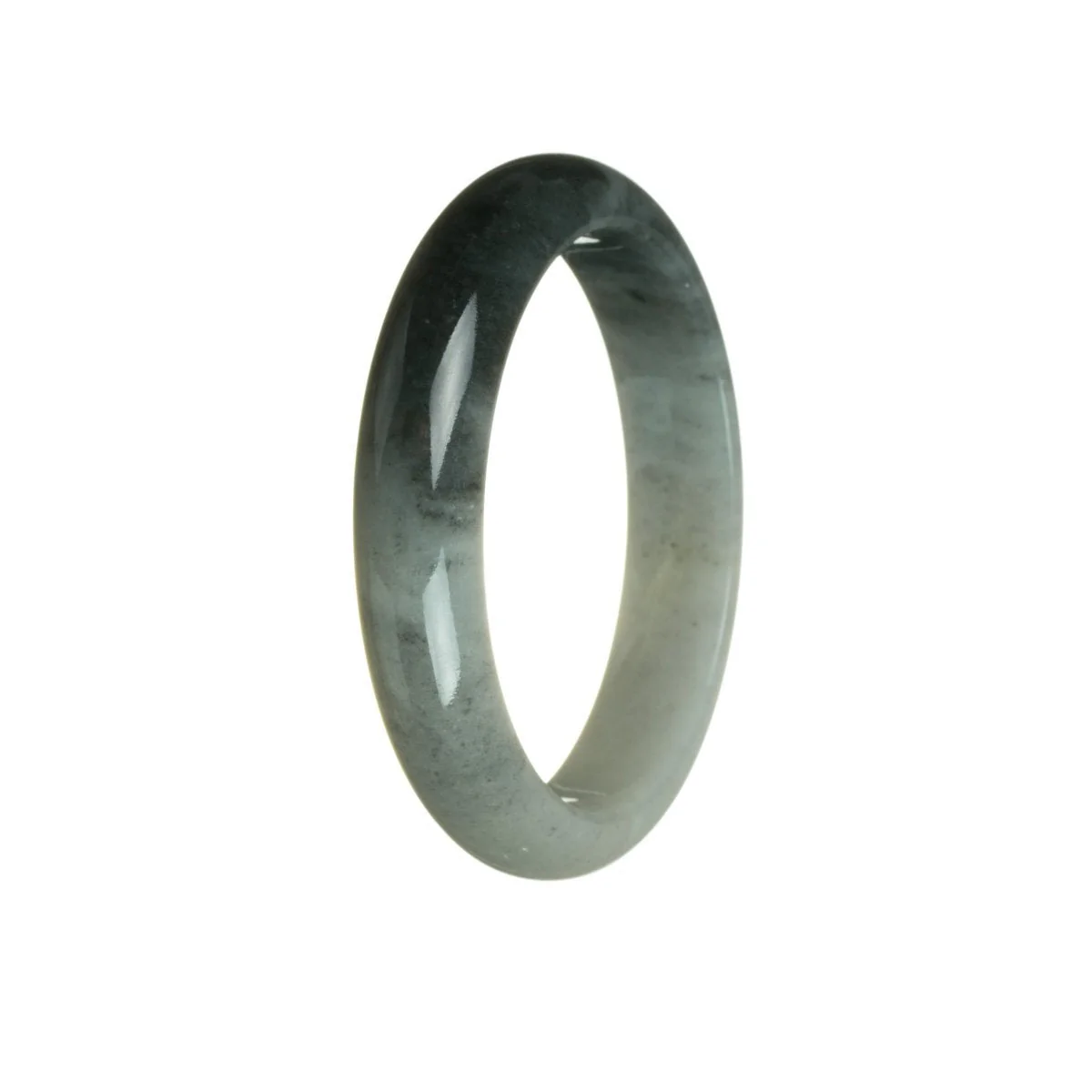 Certified Grade A White with Grey Traditional Jade Bangle Bracelet - 58mm Half Moon
