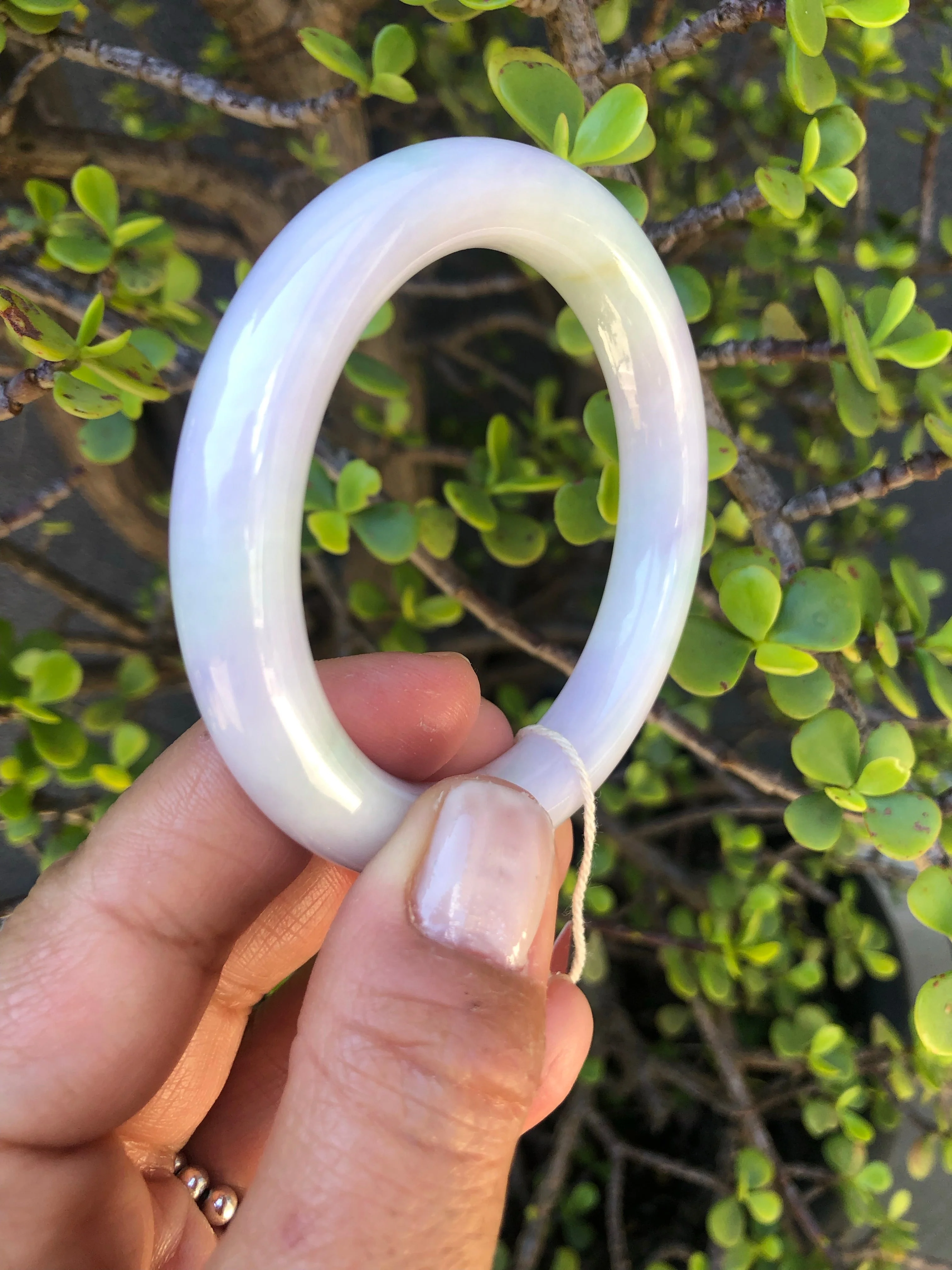 Real Untreated Green with Lavender Jadeite Bangle Bracelet - 56mm Round - Image 4