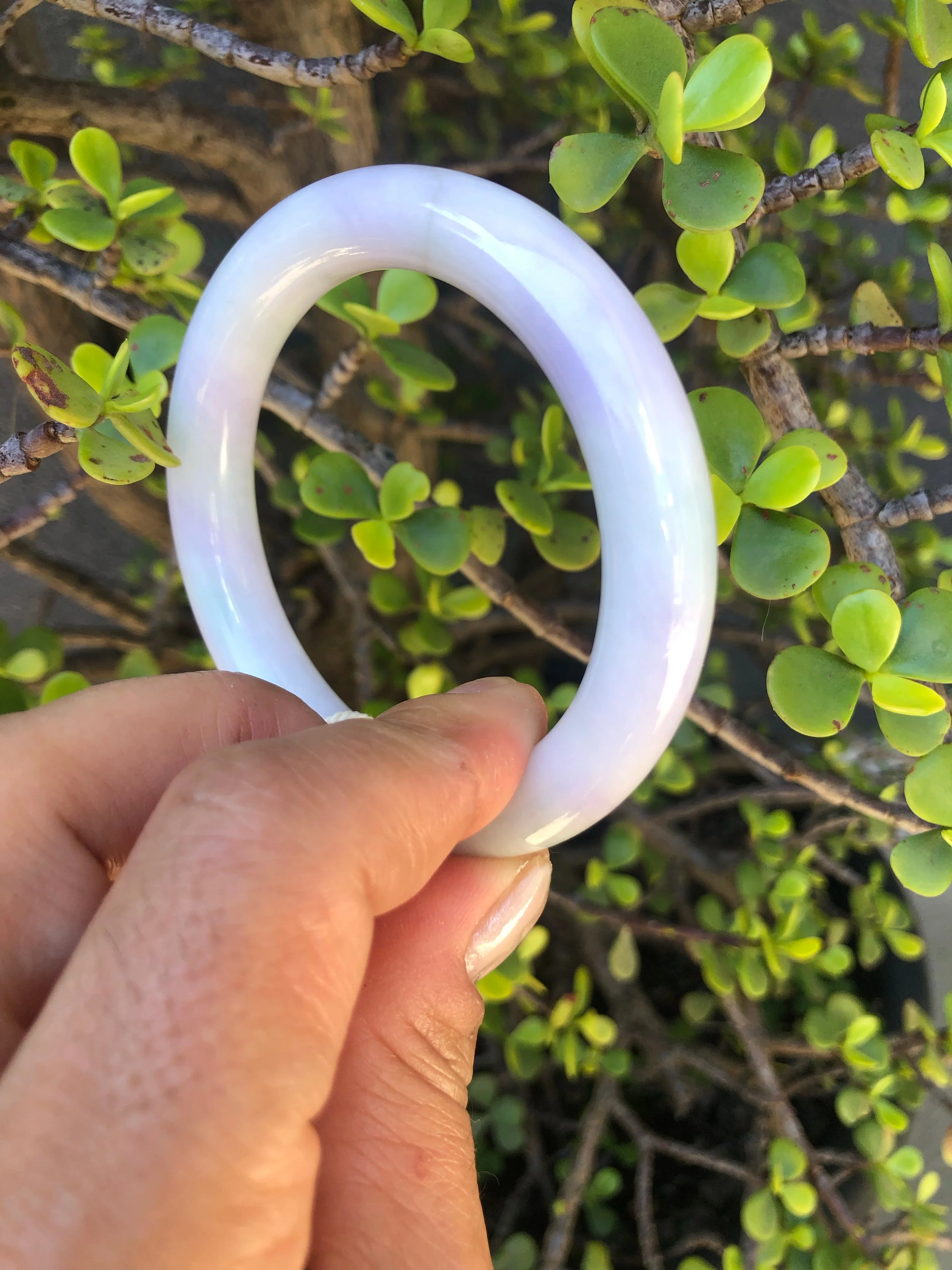 Real Untreated Green with Lavender Jadeite Bangle Bracelet - 56mm Round - Image 5