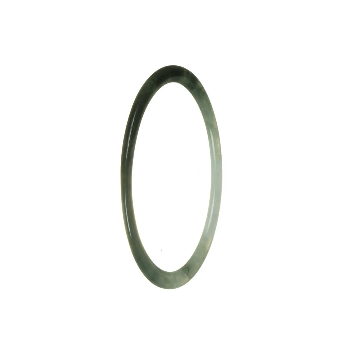 Genuine Grade A Deep Green with White Burmese Jade Bangle - 60mm Thin