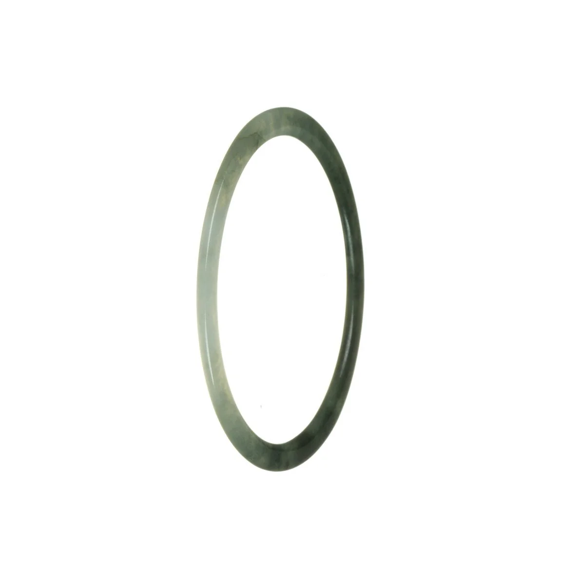Genuine Grade A Deep Green with White Burmese Jade Bangle - 60mm Thin - Image 2