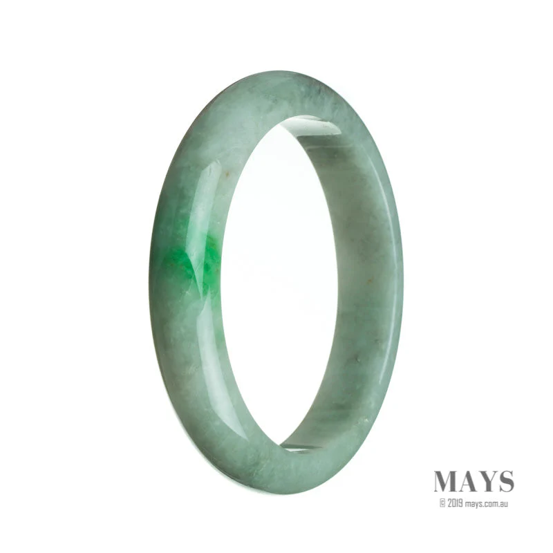Genuine Grade A White with green Jadeite Bangle - 64mm Semi Round