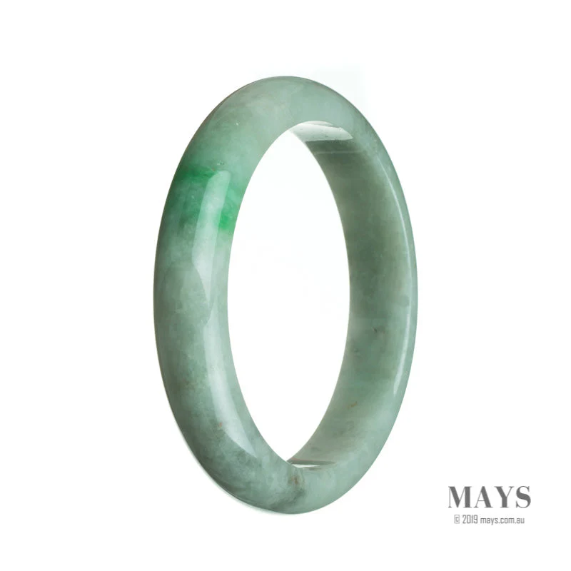 Genuine Grade A White with green Jadeite Bangle - 64mm Semi Round - Image 2