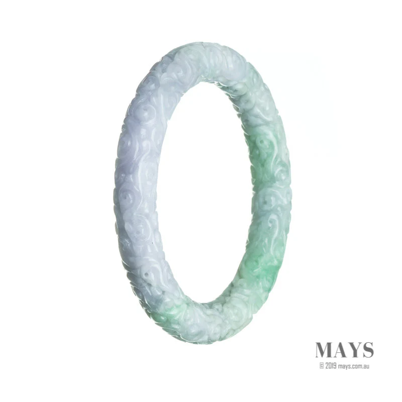 Genuine Grade A Lavender with green Traditional Jade Bangle Bracelet - 59mm Carved - Image 2