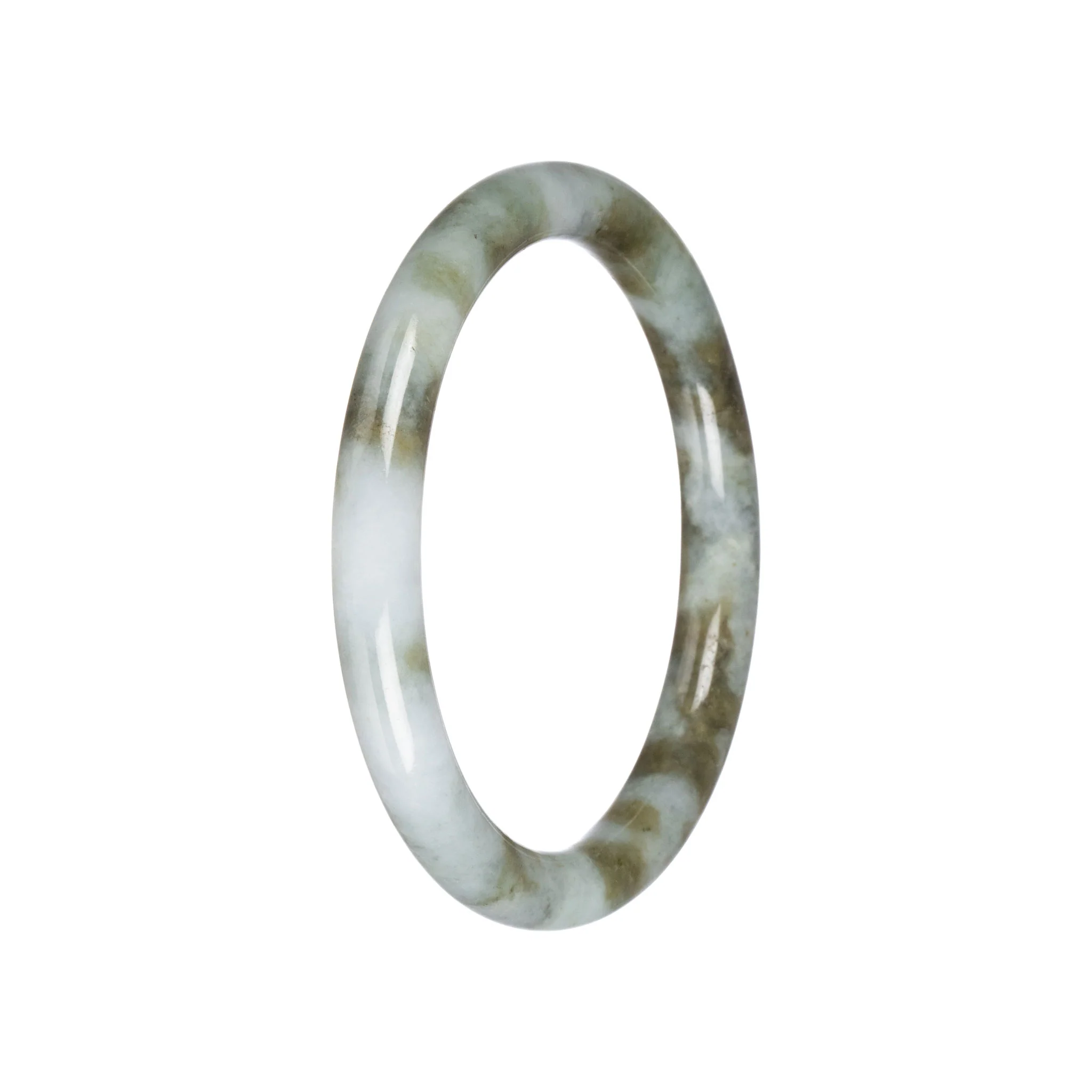 Grade A Light Grey with Olive Green Jadeite Jade Bangle - 59mm Petite Round - Image 2