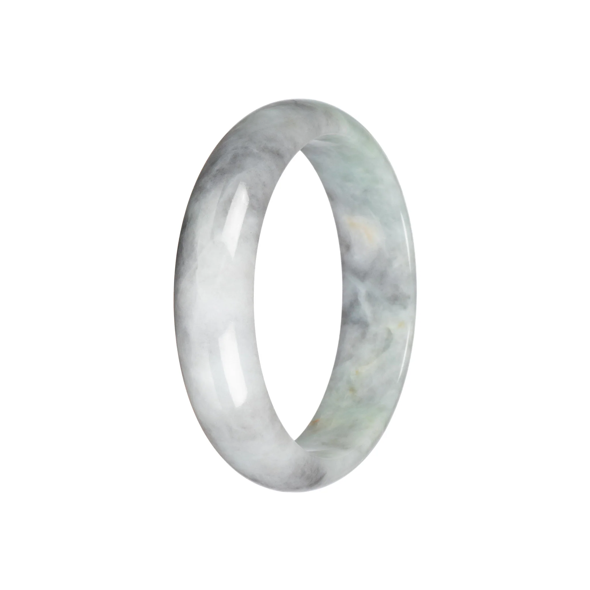 Grade A Pale Green with Light Grey Jadeite Bangle - 57mm Half Moon
