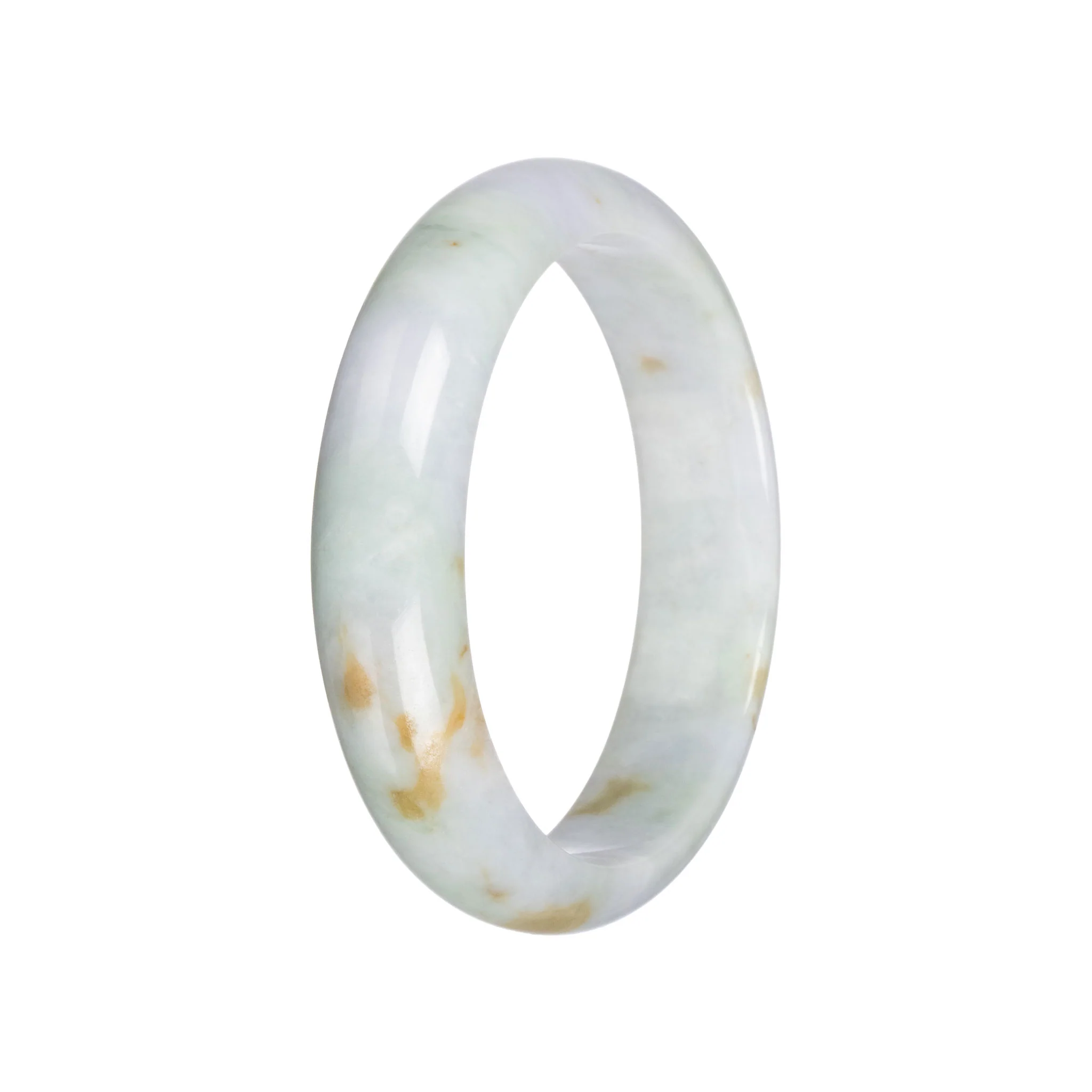 Grade A Pale Green with Pale Lavender Burmese Jade Bangle - 60mm Half Moon - Image 3