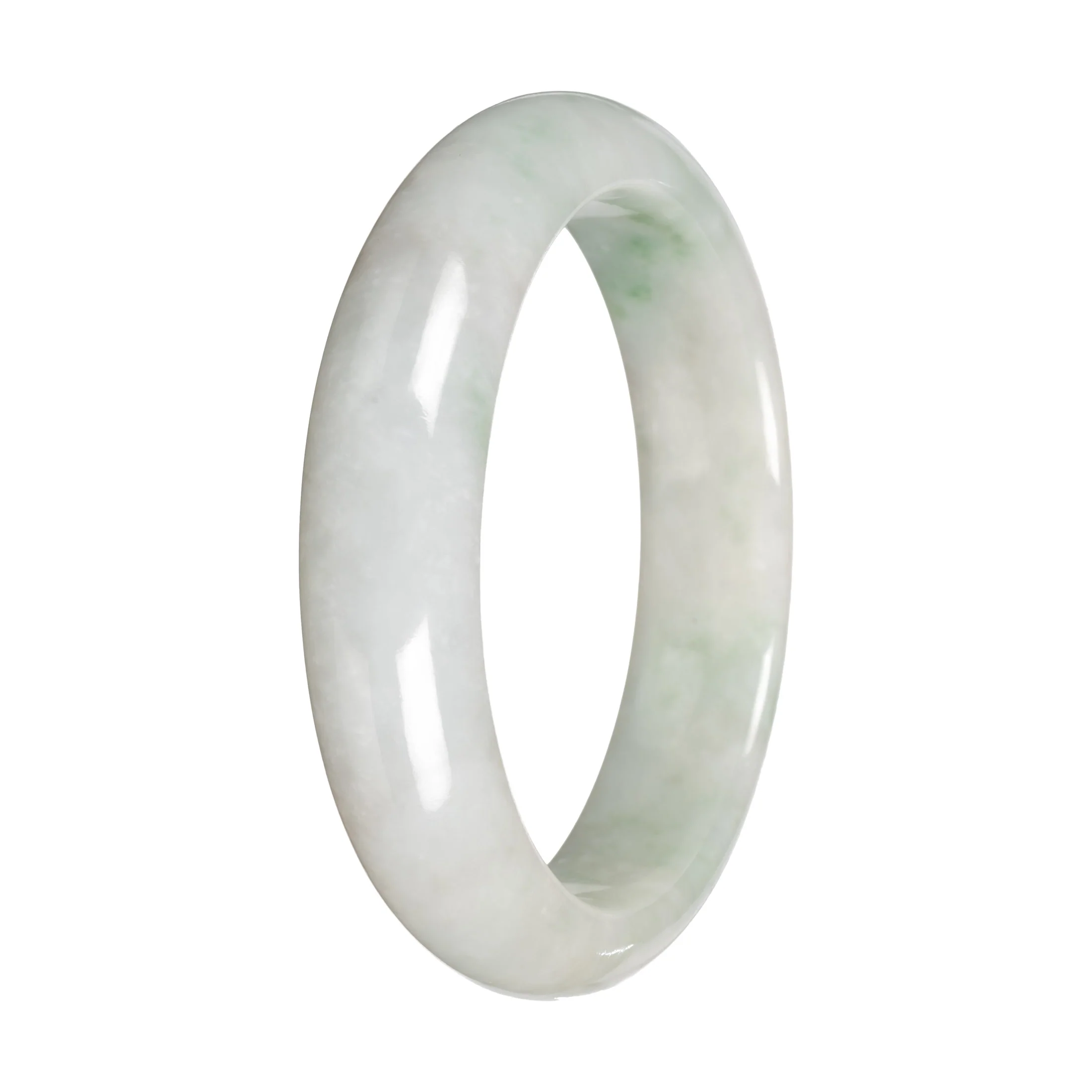 Grade A White with Apple Green Patch Traditional Jade Bangle Bracelet - 55mm Half Moon - Image 2