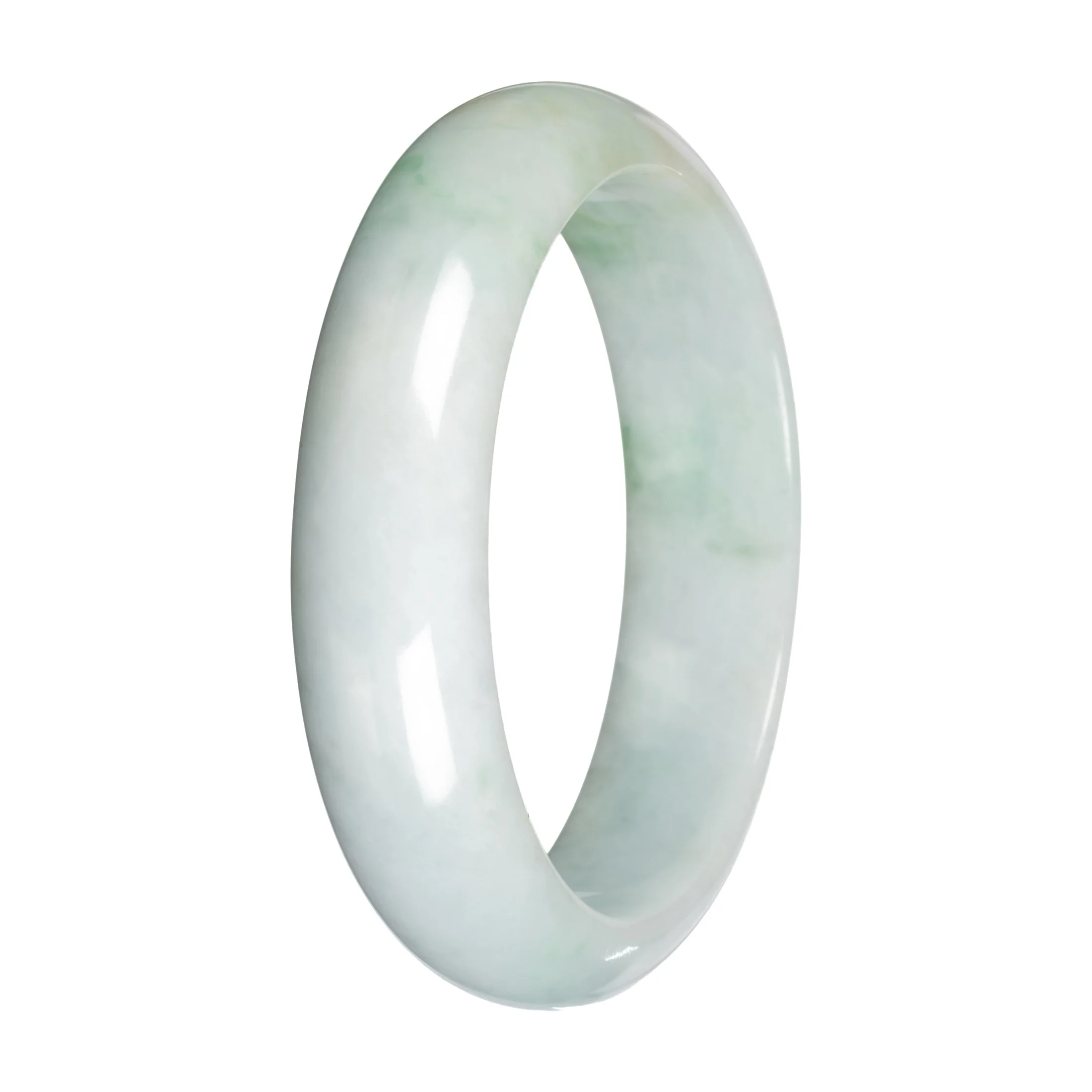 Grade A White with Light Green and Olive Pattern Jadeite Jade Bangle - 59mm Half Moon - Image 4