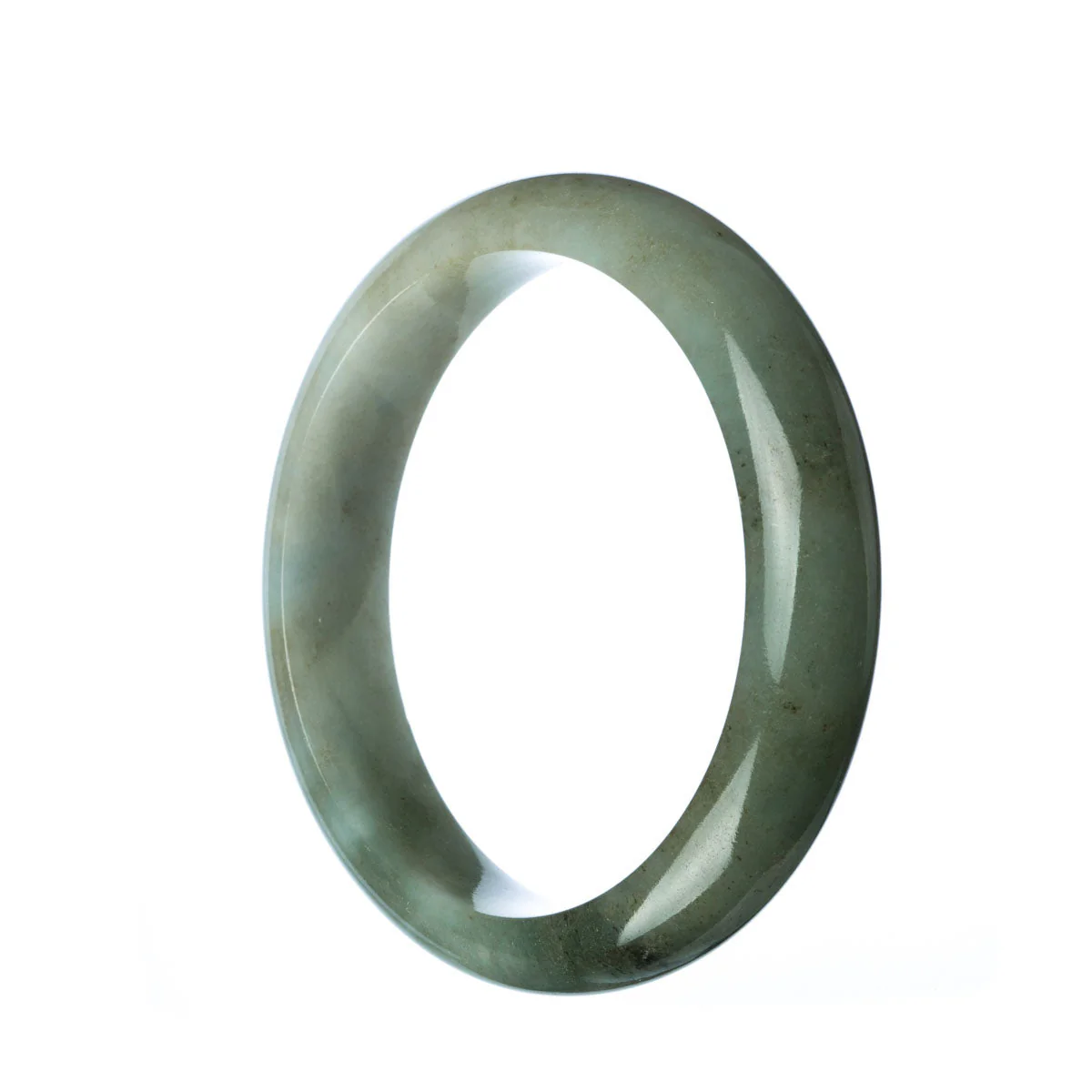 Genuine Type A Green Burmese Jade Bangle Bracelet - 59mm Semi Round