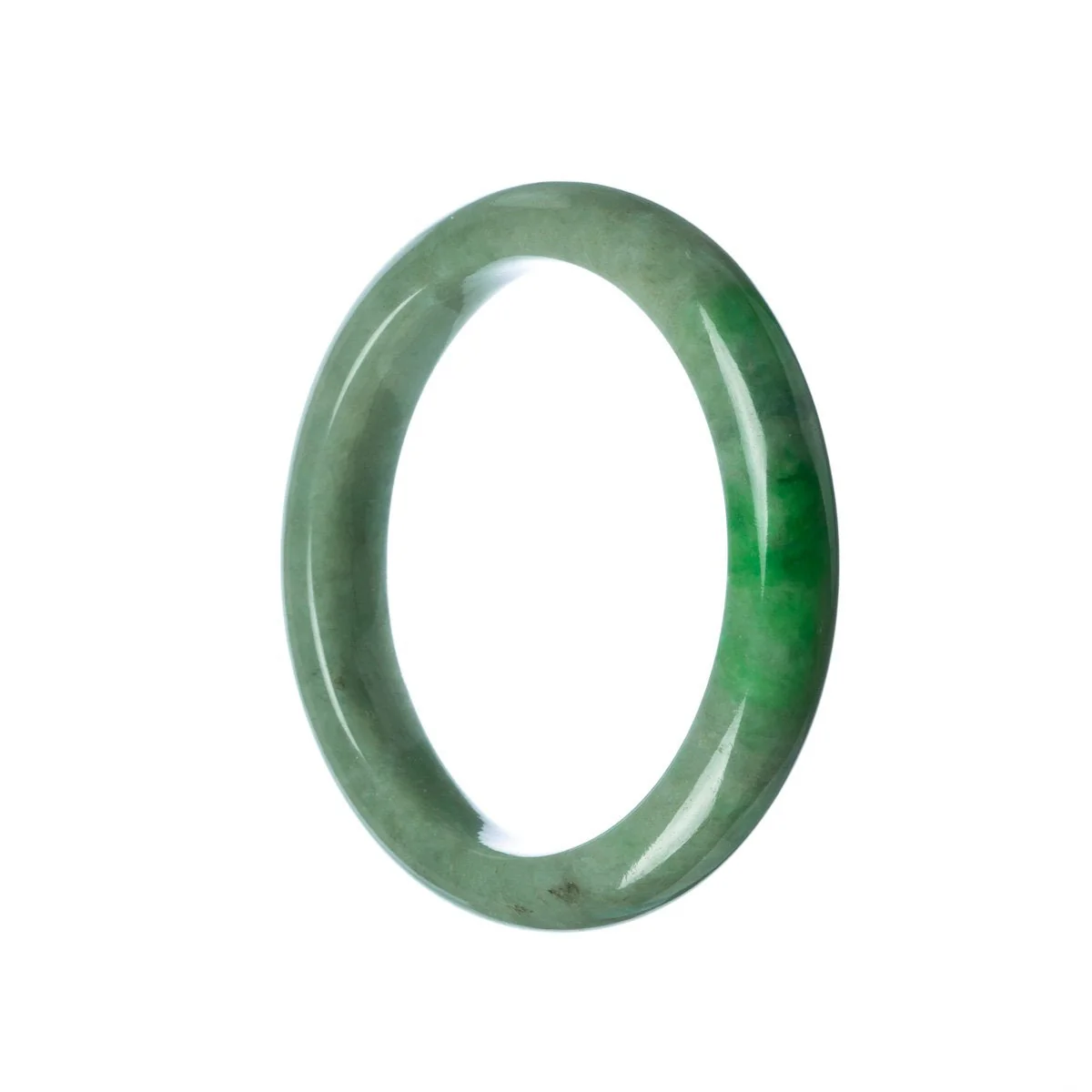 Genuine Grade A Green Jadeite Bangle Bracelet - 58mm Semi Round