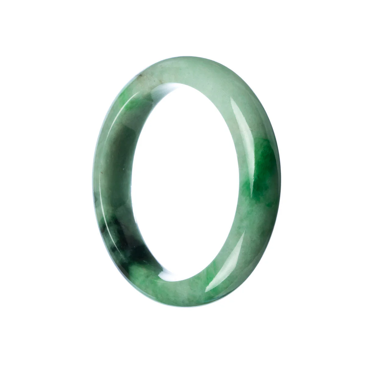Genuine Type A Green Traditional Jade Bracelet - 57mm Semi Round