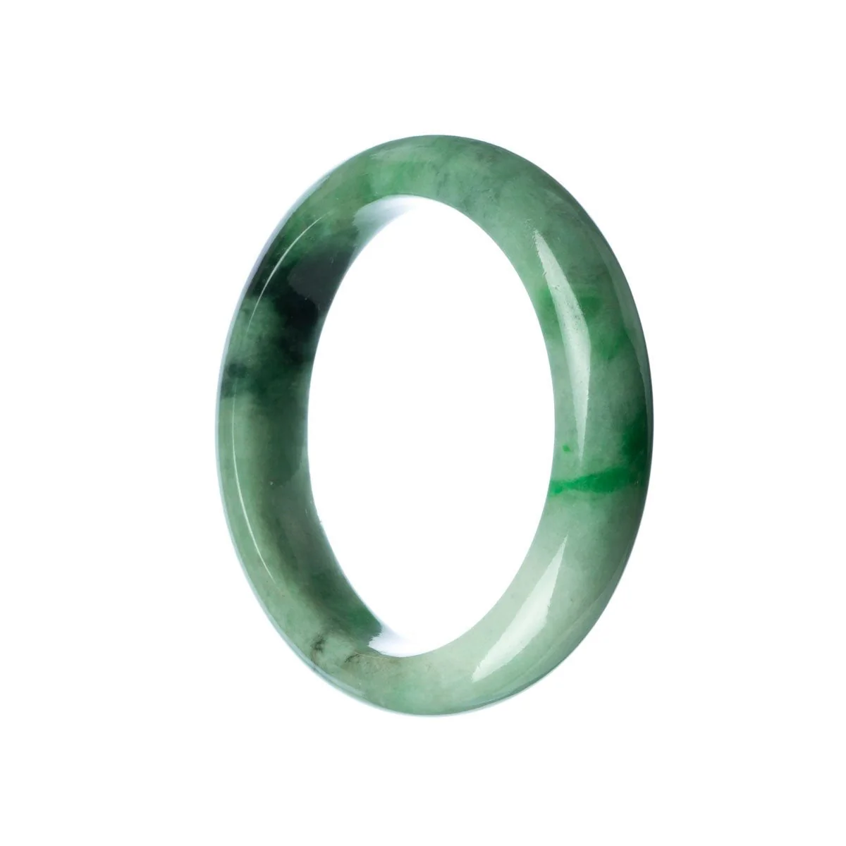 Genuine Type A Green Traditional Jade Bracelet - 57mm Semi Round - Image 2